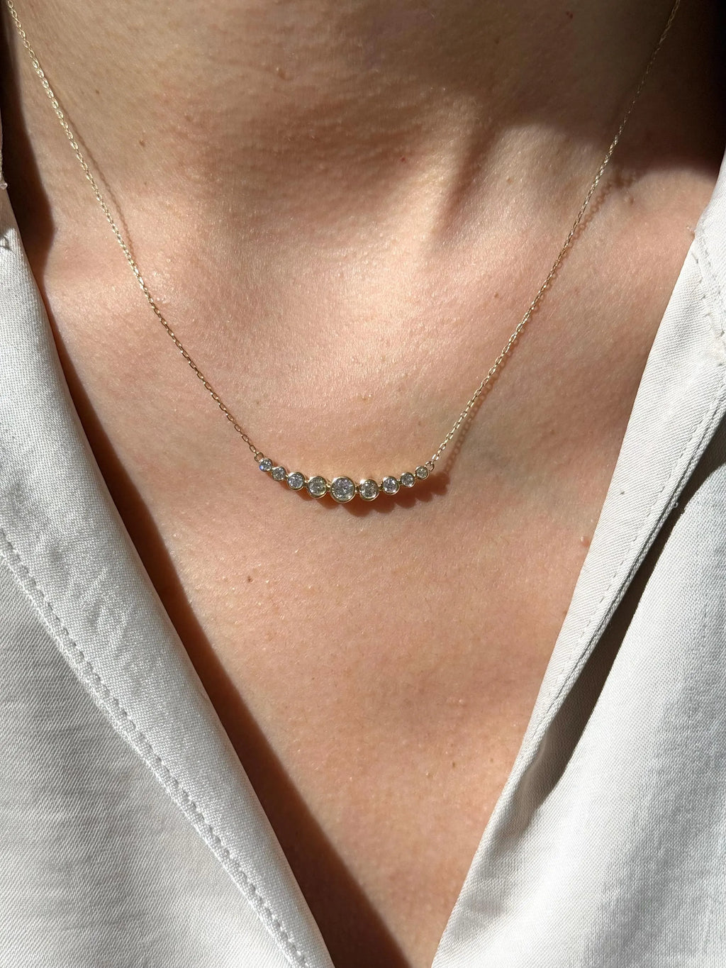 Diamond Bar Necklace in 14k Yellow Gold