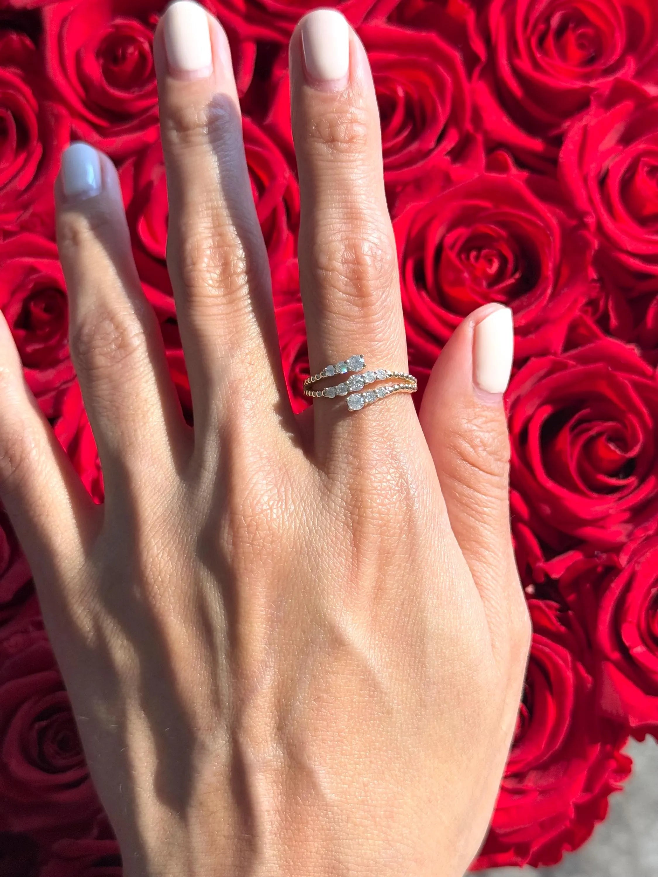 Classy Diamond Bypass Ring in 14k Yellow Gold