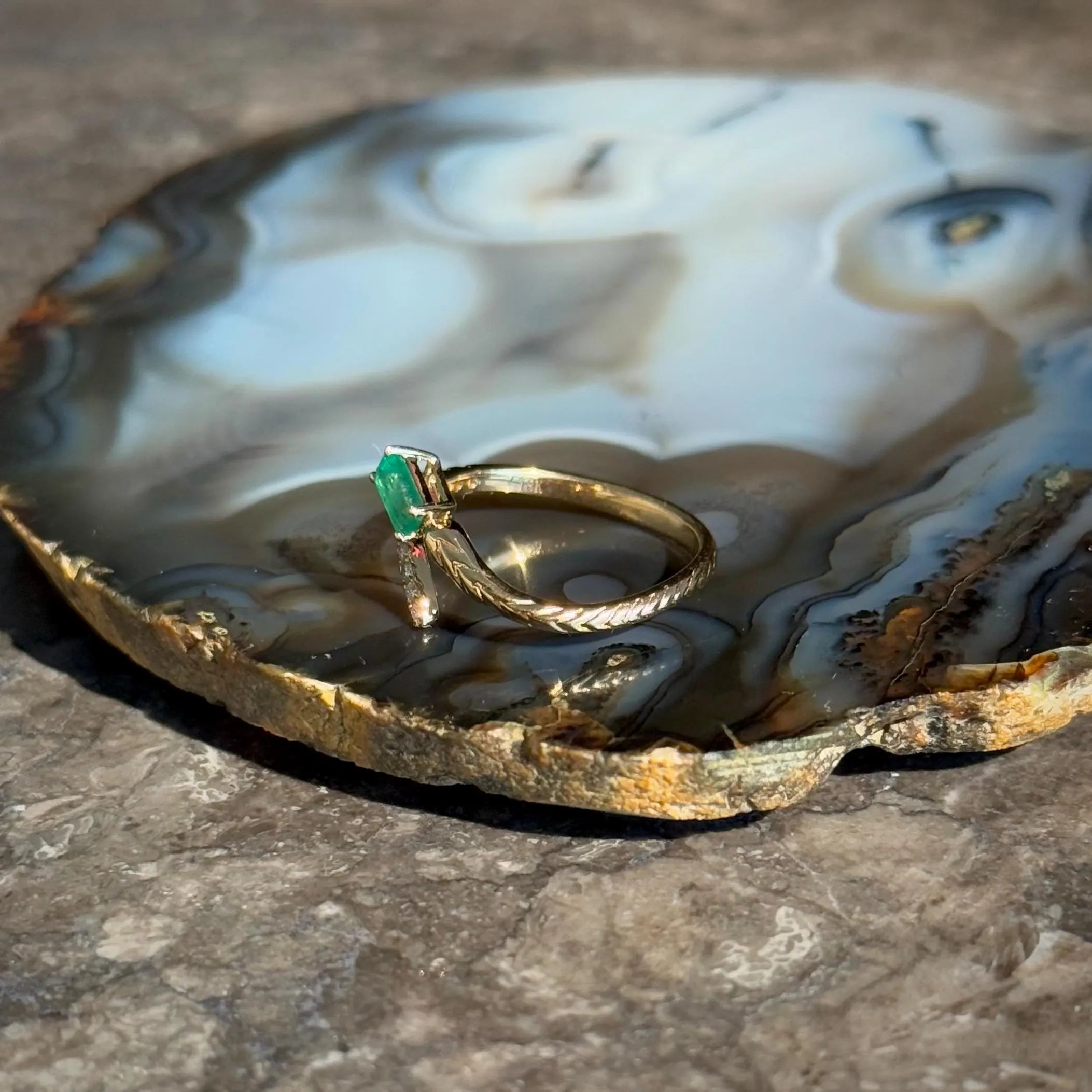 Emerald Diamond Bypass Ring in 18k Yellow Gold