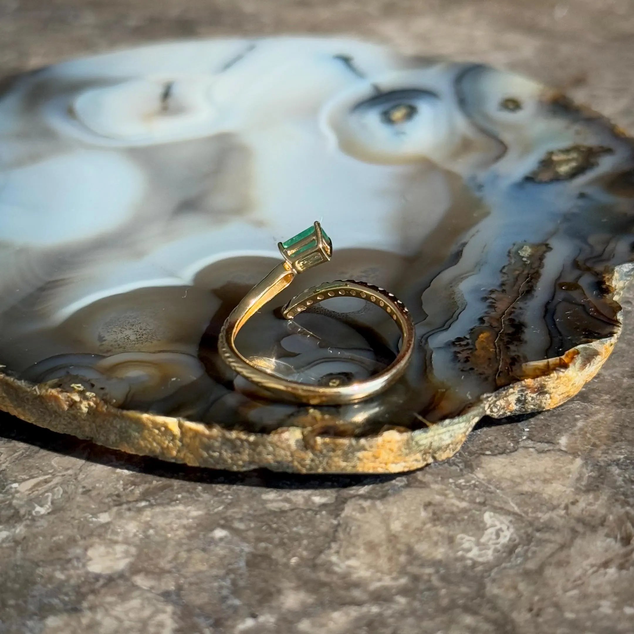 Emerald Diamond Bypass Ring in 18k Yellow Gold