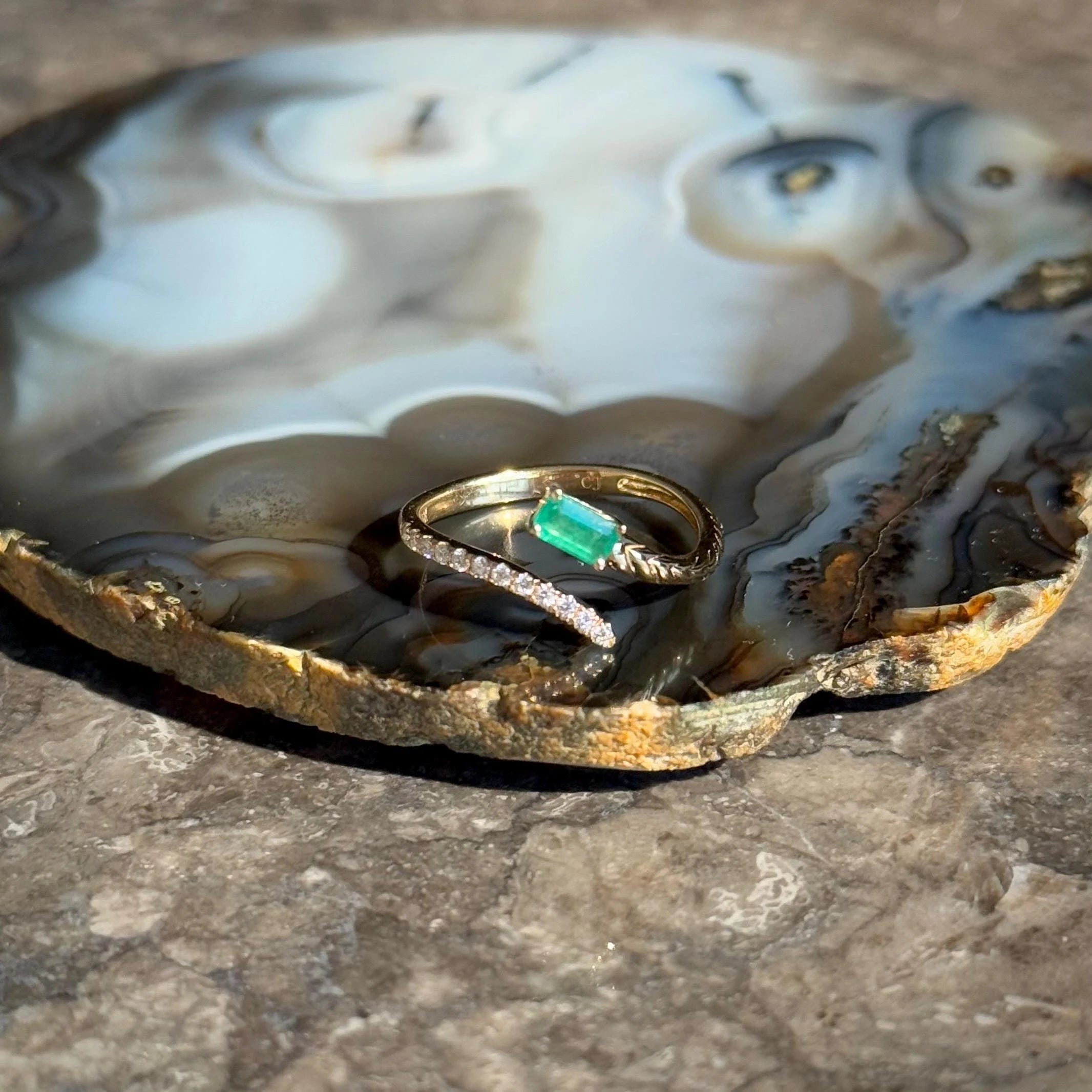 Emerald Diamond Bypass Ring in 18k Yellow Gold