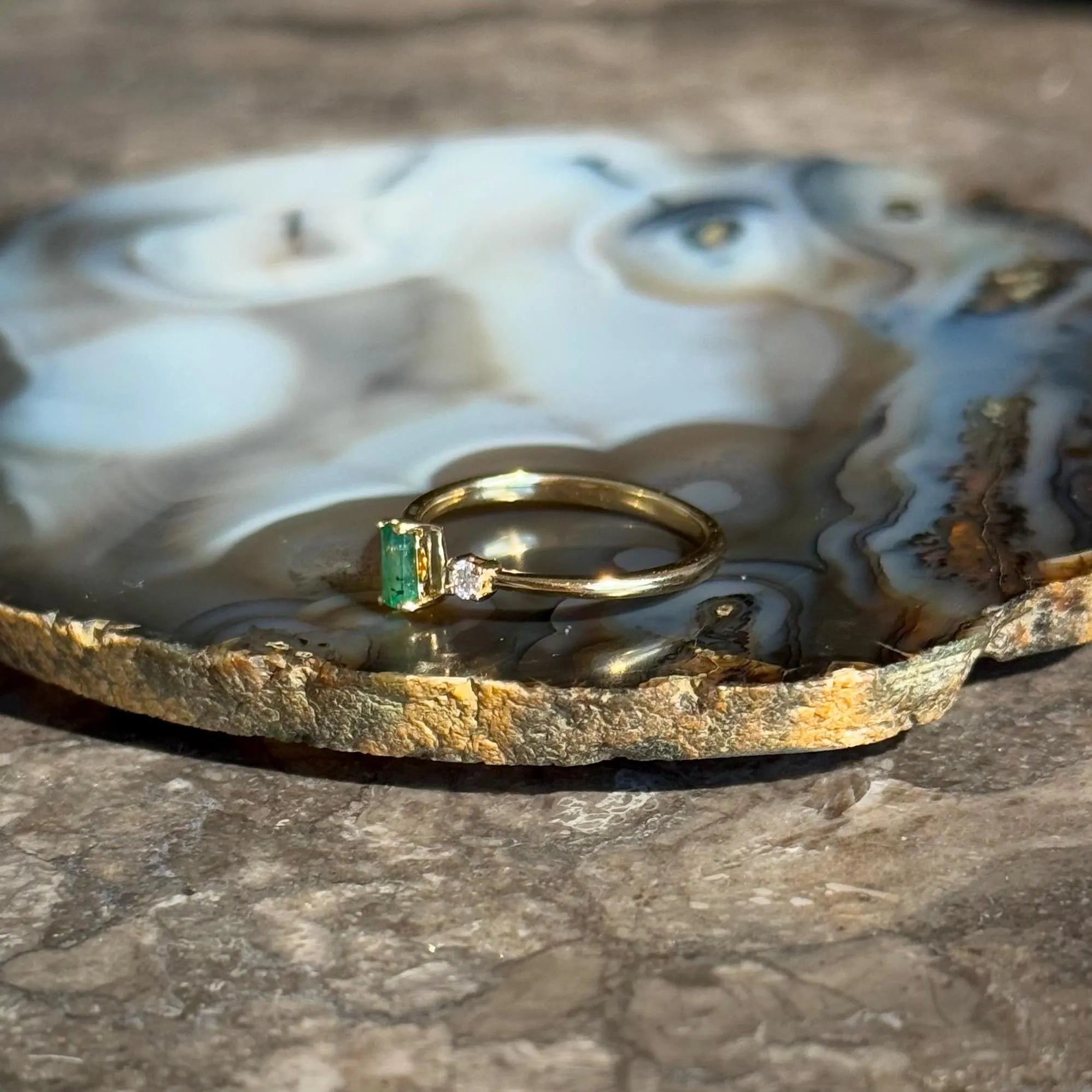 Toi et Moi Emerald Diamond Ring in 18k Yellow Gold