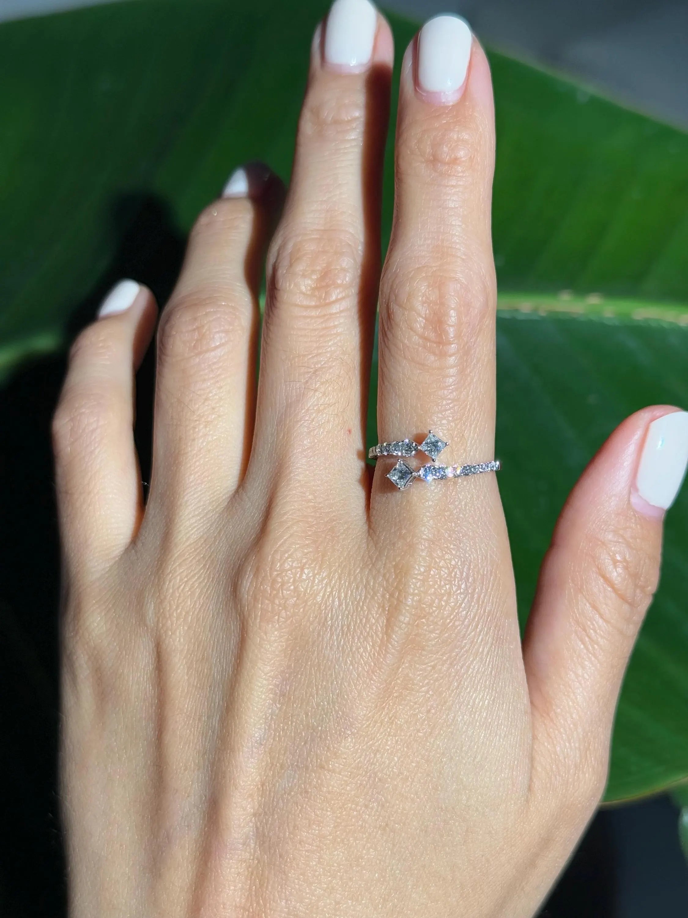 Princess Diamond Bypass Ring in 14k White Gold