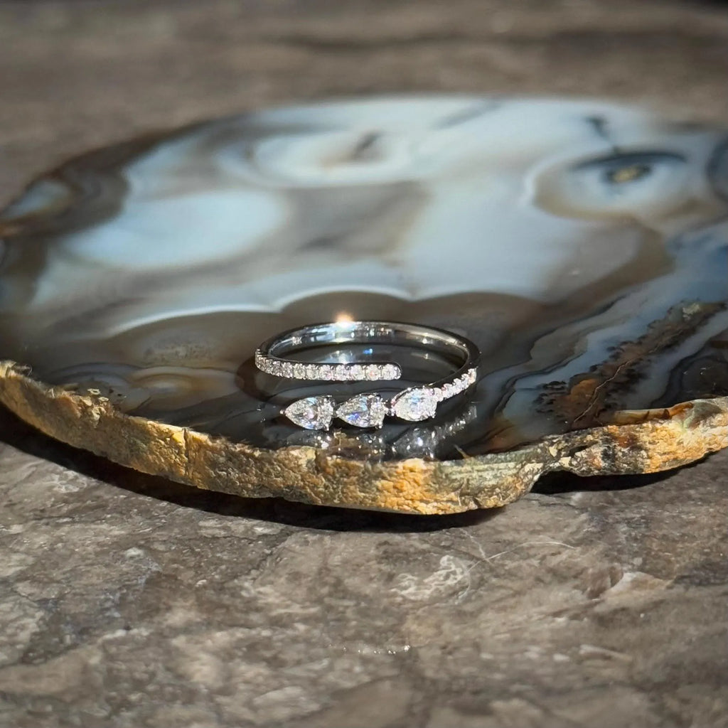 Classy Diamond Bypass Ring in 18k White Gold