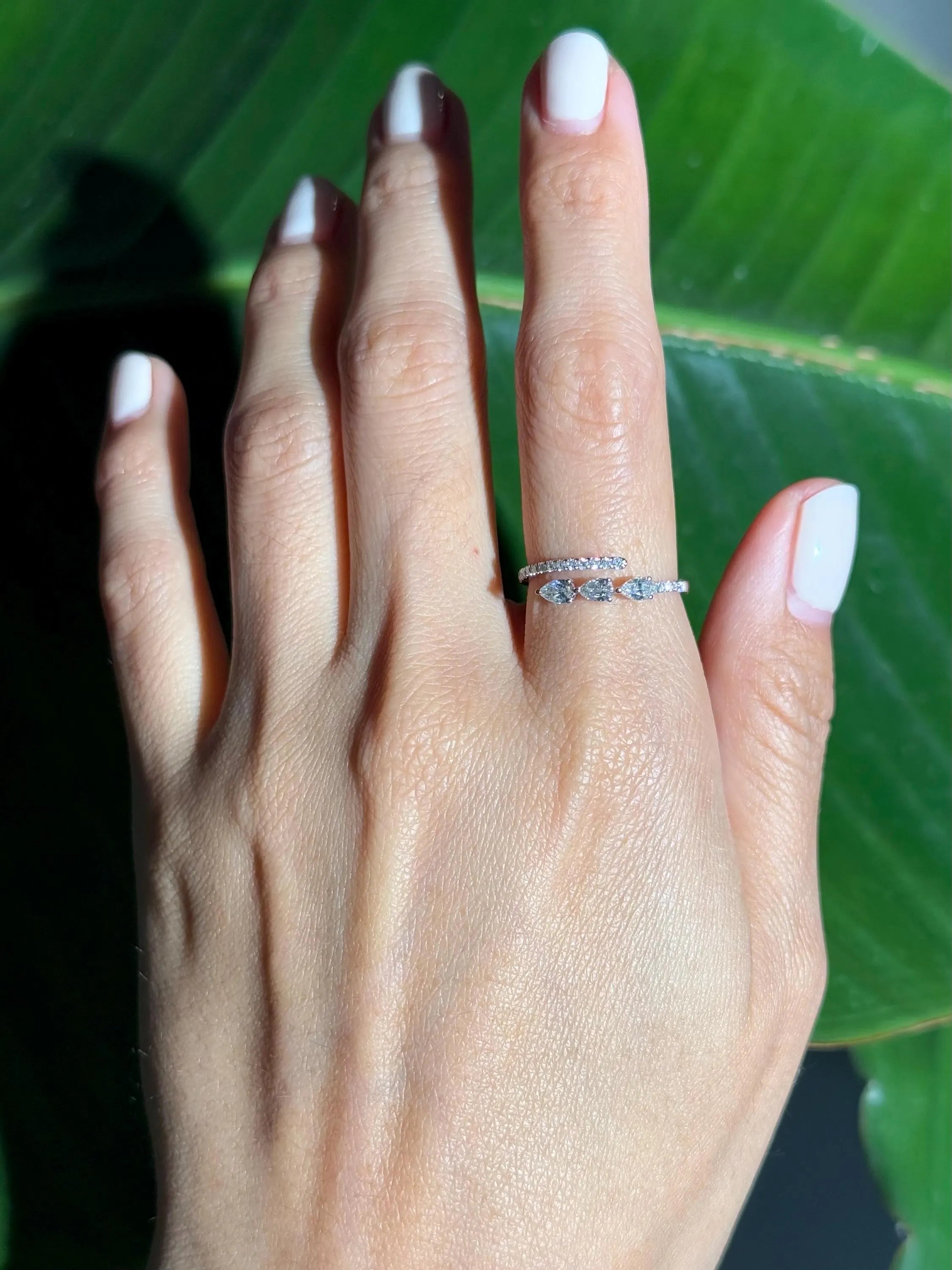 Classy Diamond Bypass Ring in 18k White Gold