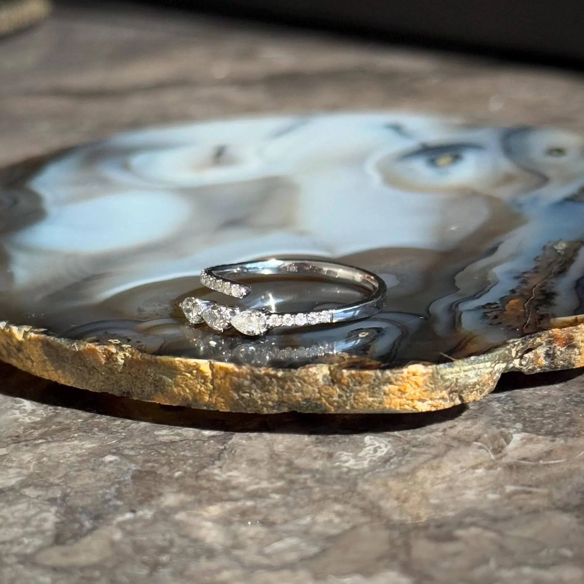 Classy Diamond Bypass Ring in 18k White Gold