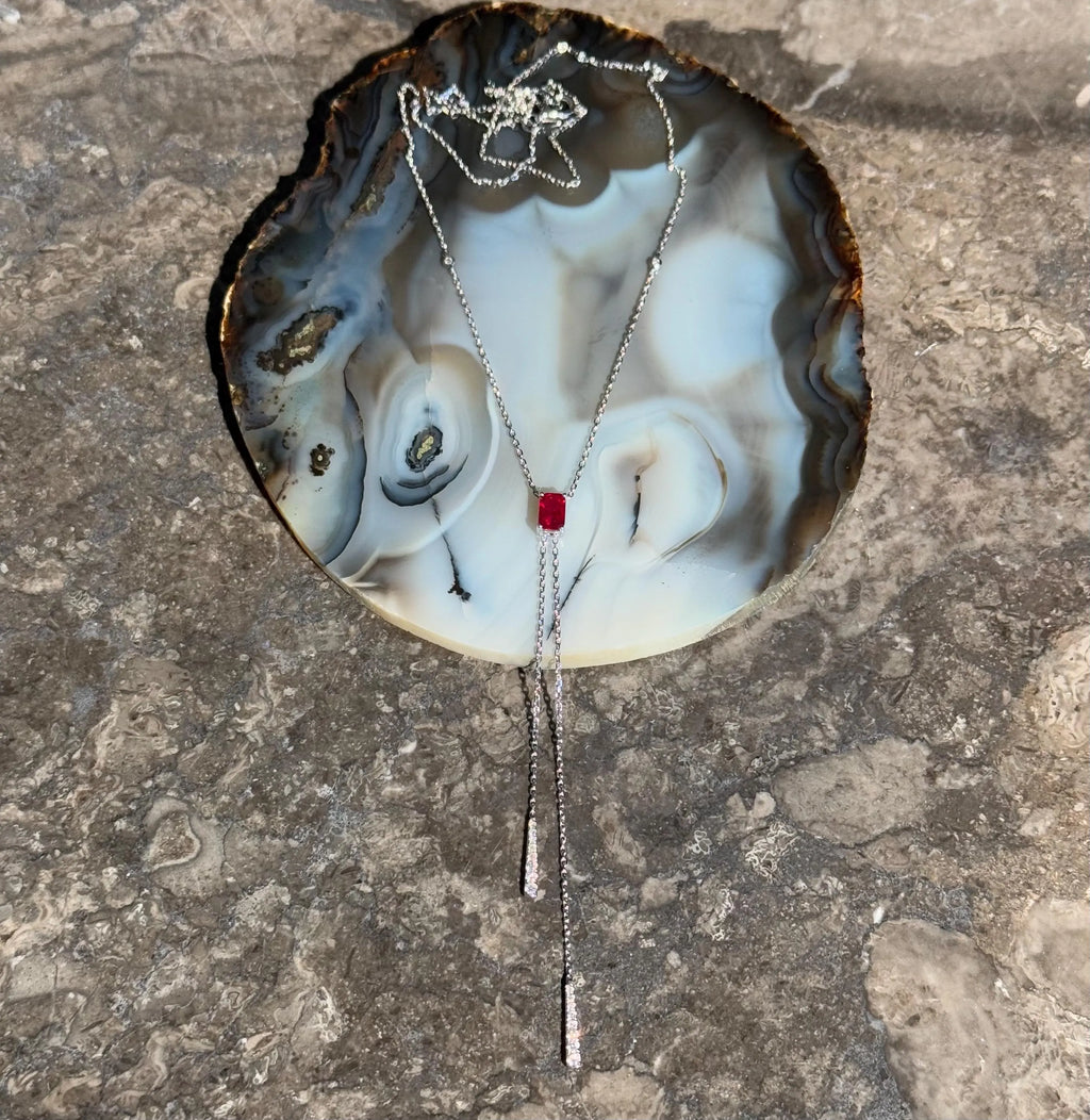 Diamond Ruby Lariat Necklace in 14k White Gold