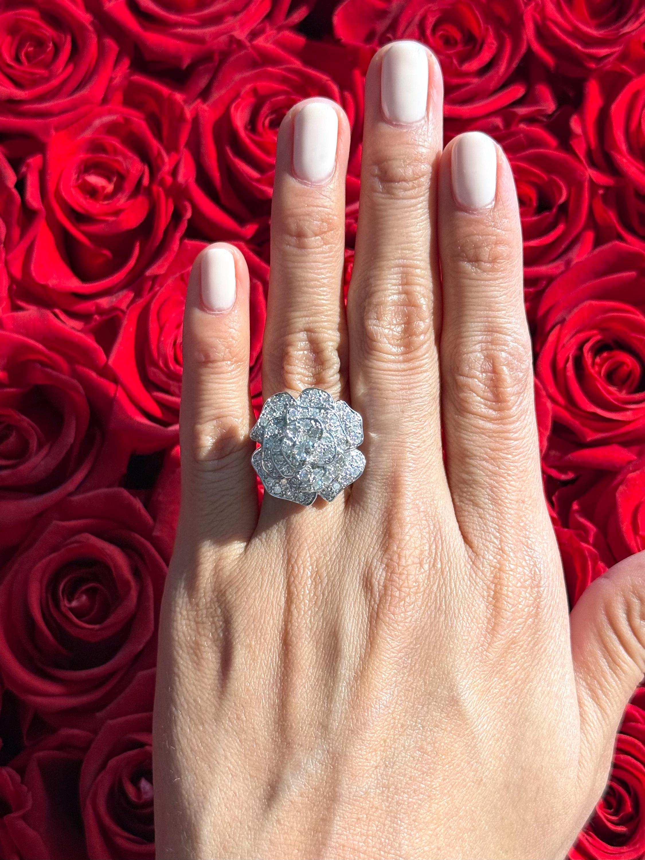 Diamond Rose Ring in 14k White Gold