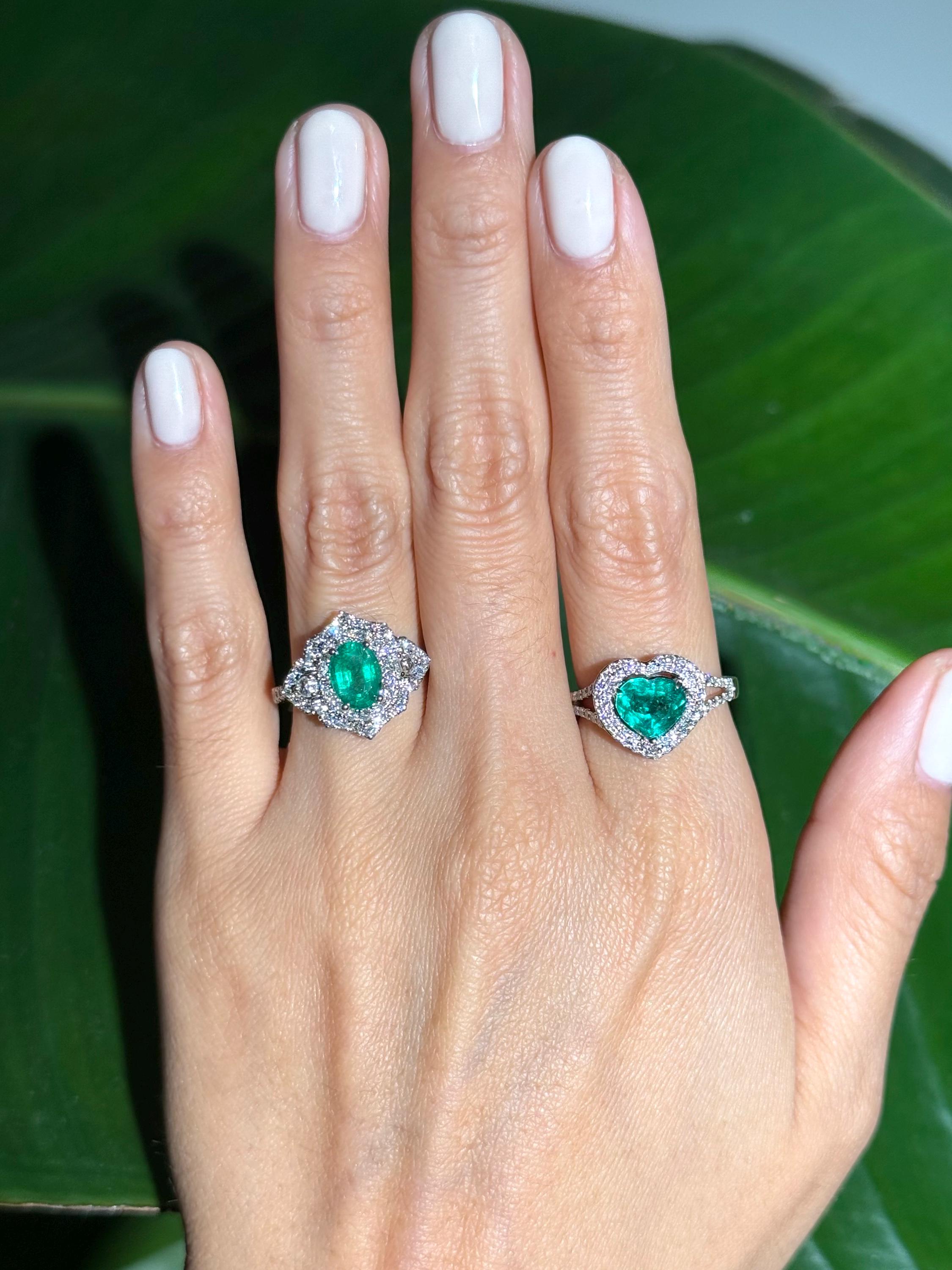 Classy Emerald Diamond Ring in 14k White Gold