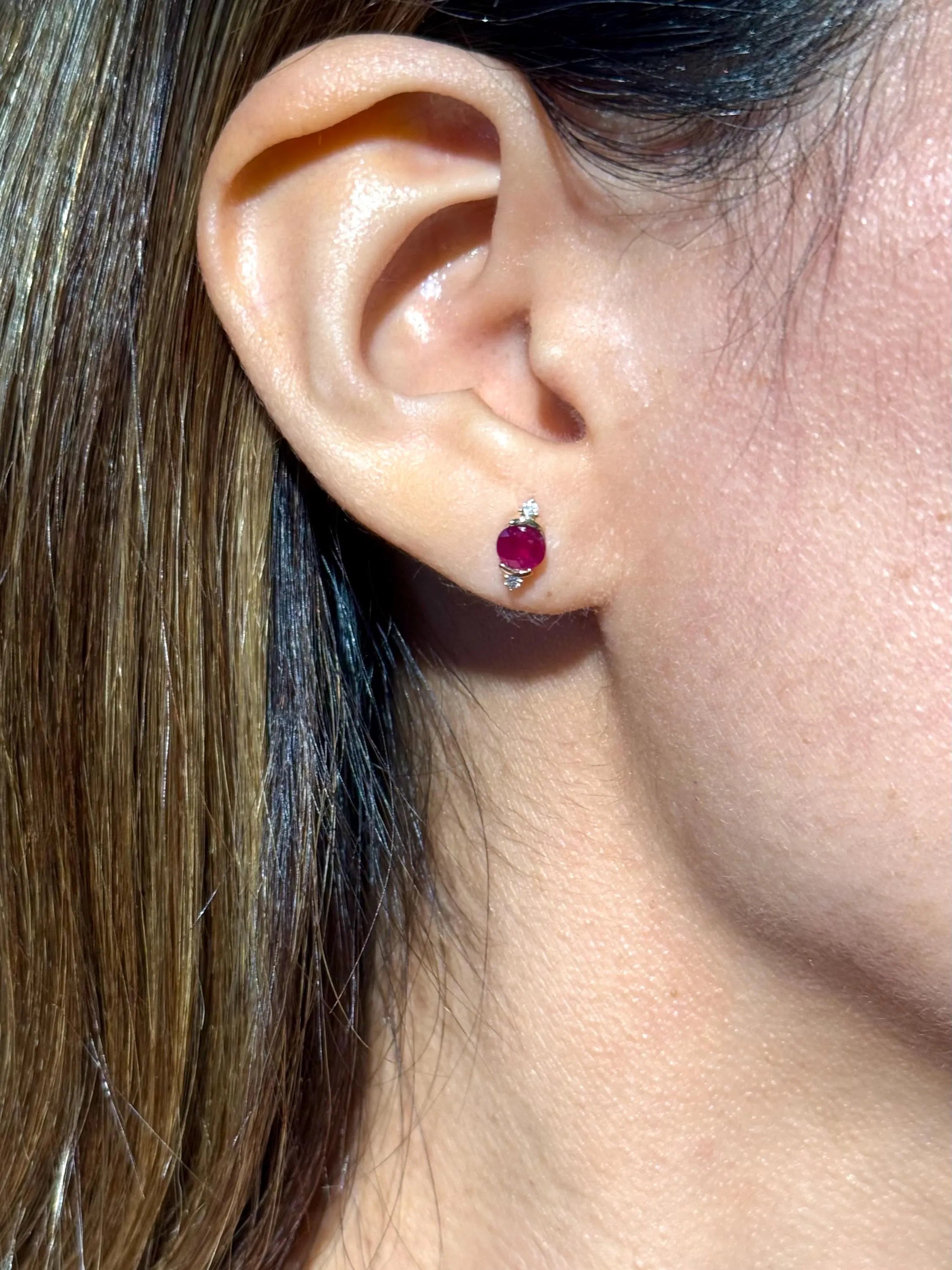 Diamond Ruby Studs Earrings in 14k Yellow Gold