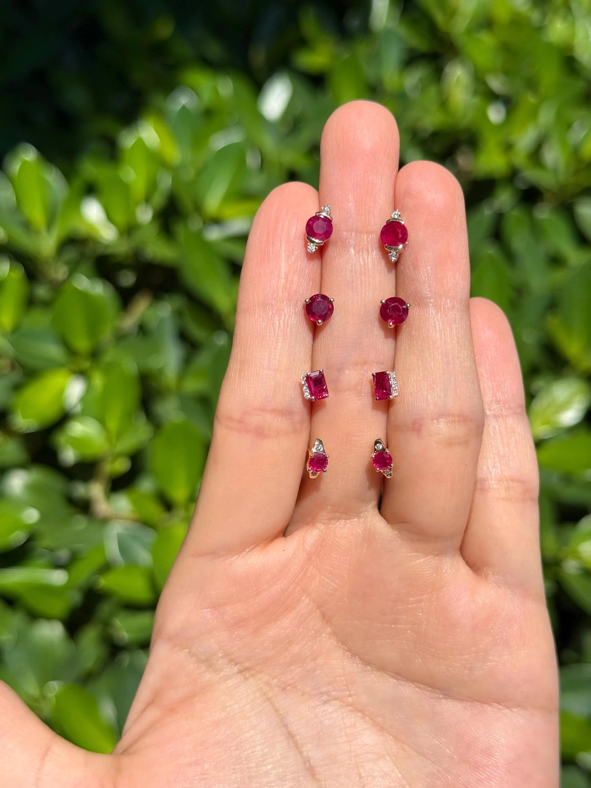 Diamond Ruby Studs Earrings in 14k Yellow Gold