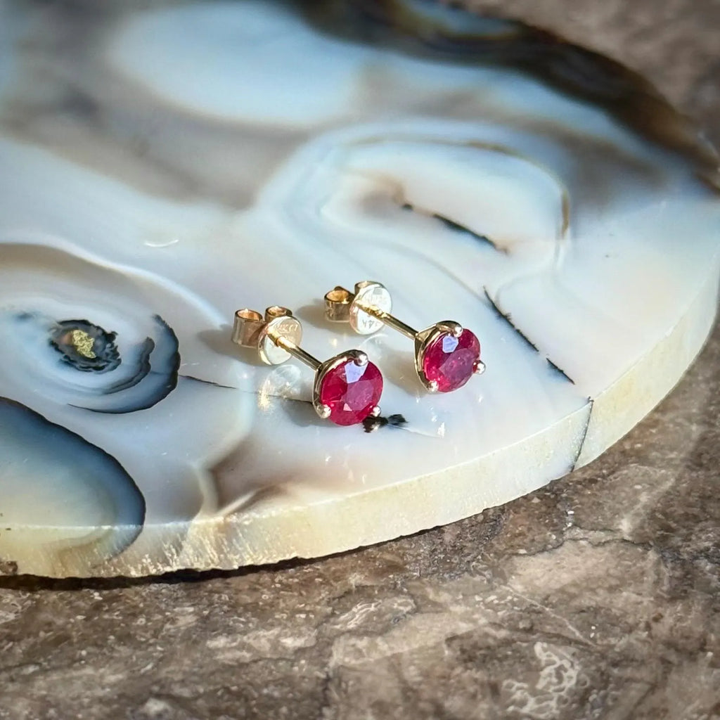 Ruby Stud Earrings in 14k Yellow Gold