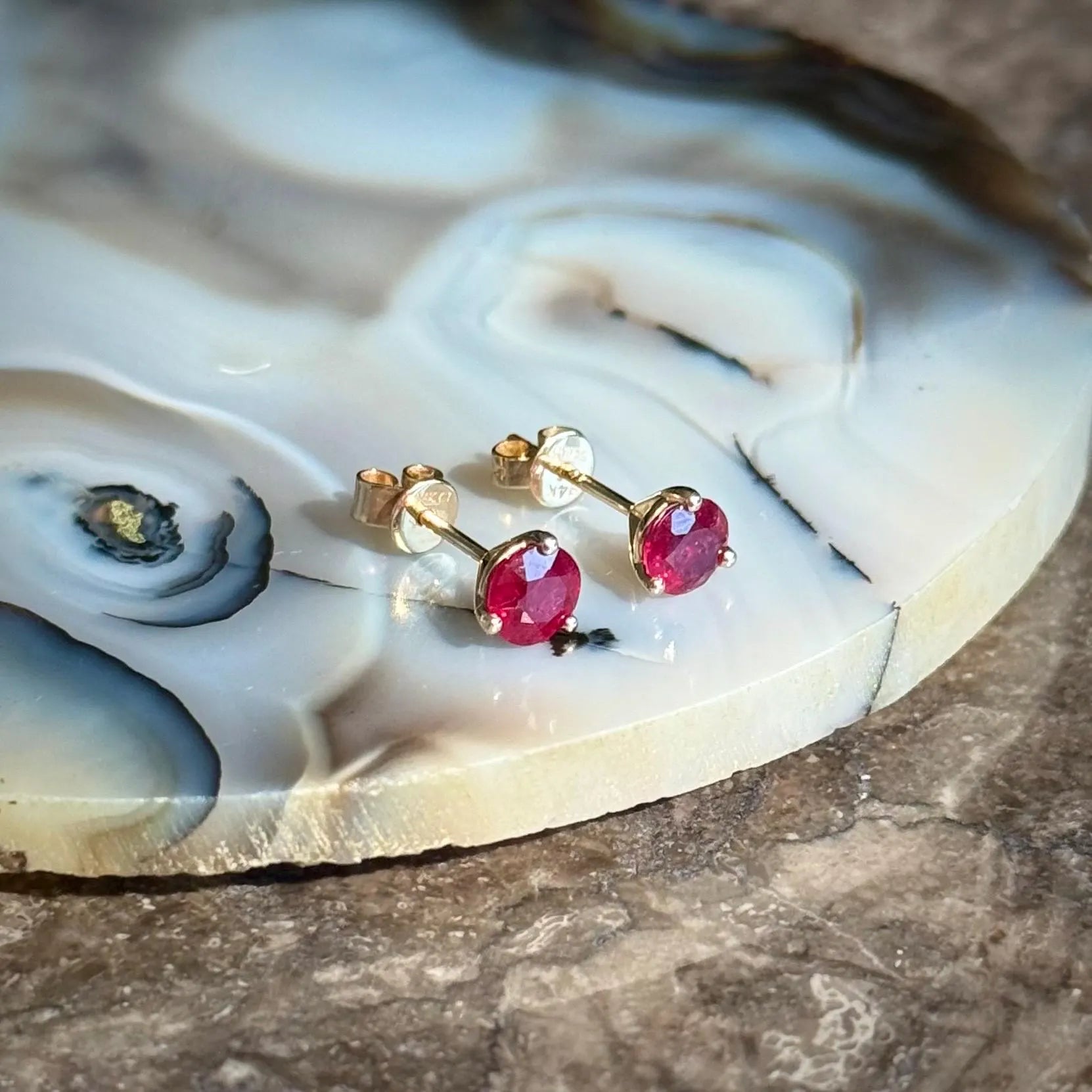 Ruby Stud Earrings in 14k Yellow Gold