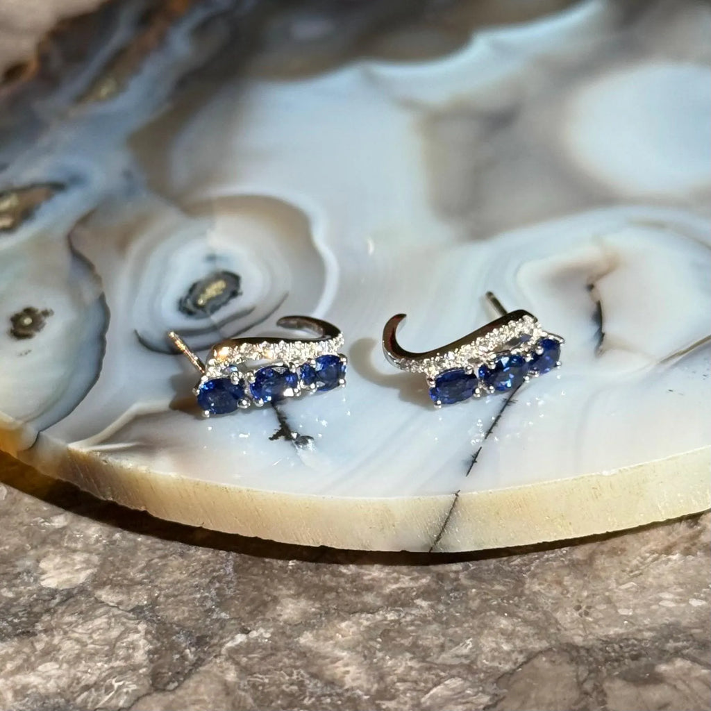 Diamond Sapphire Earrings in 14k White Gold