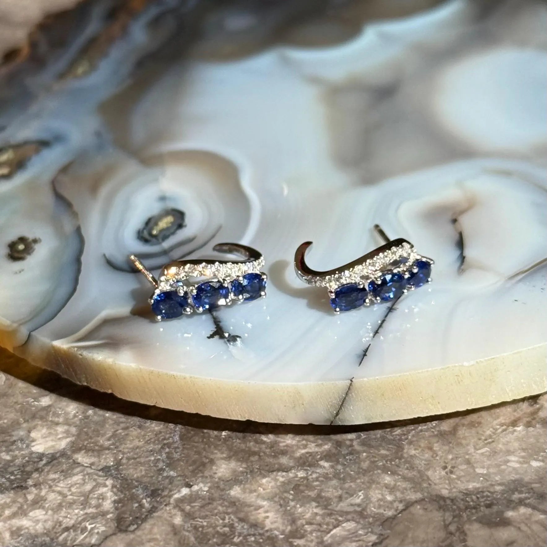 Diamond Sapphire Earrings in 14k White Gold