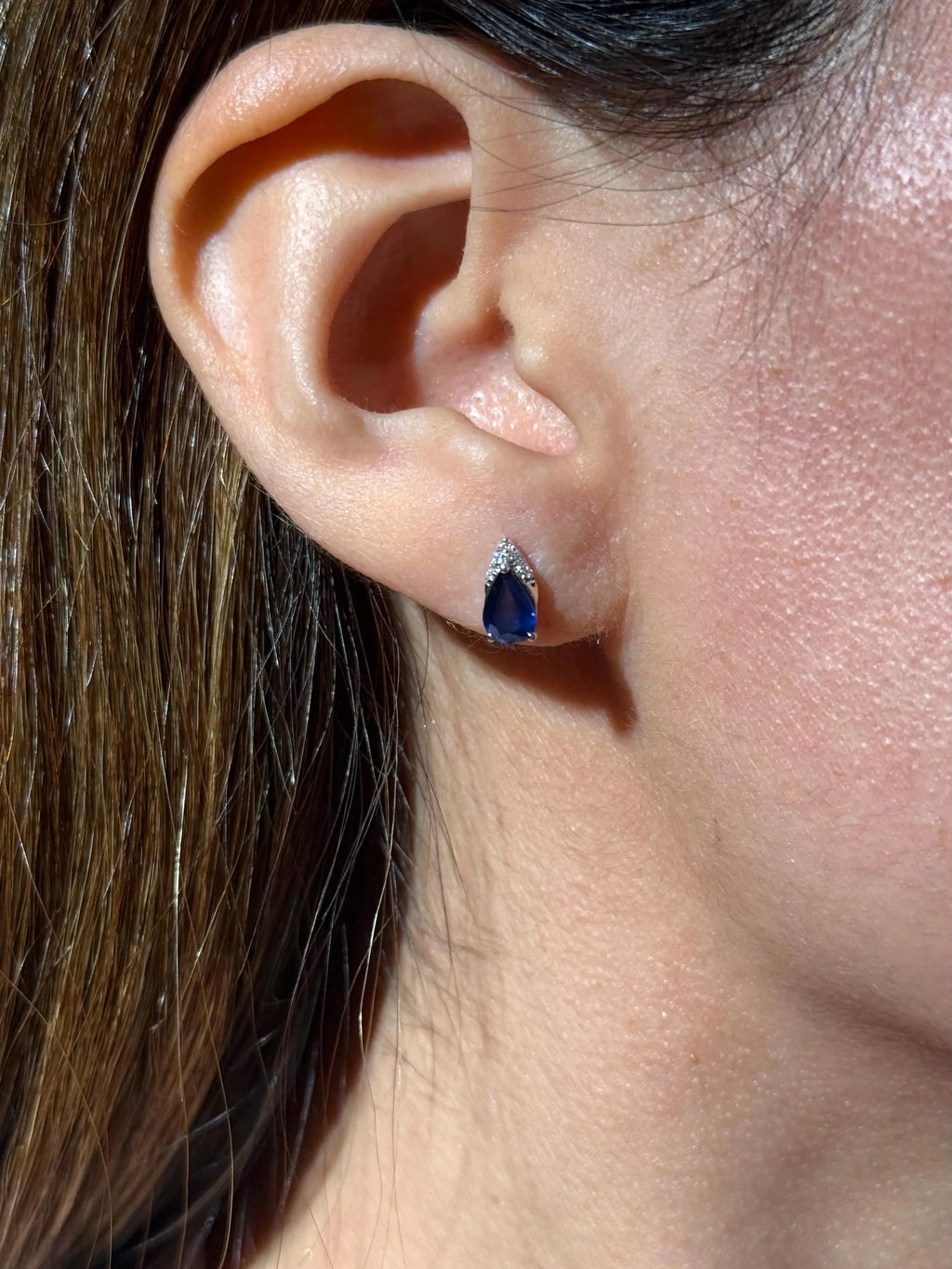 Diamond Sapphire Stud Earrings in 14k White Gold