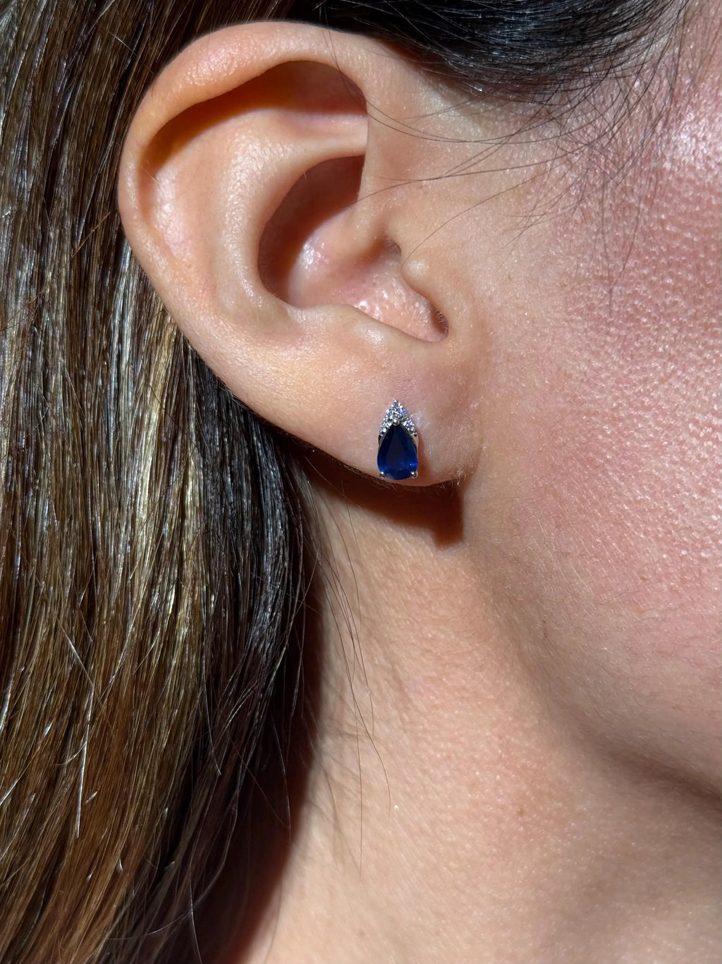 Diamond Sapphire Stud Earrings in 14k White Gold