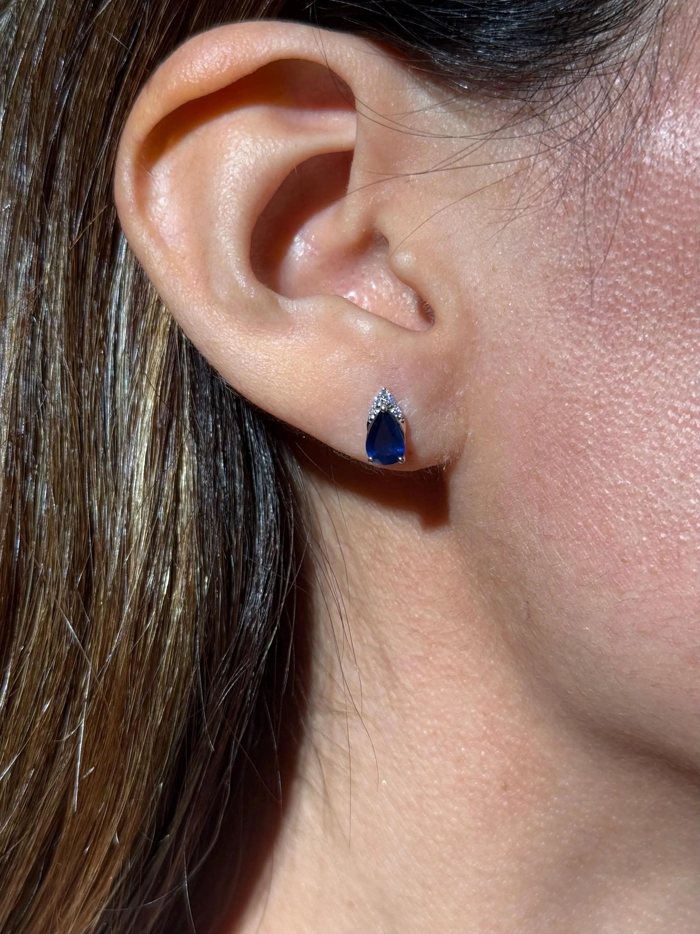 Diamond Sapphire Stud Earrings in 14k White Gold