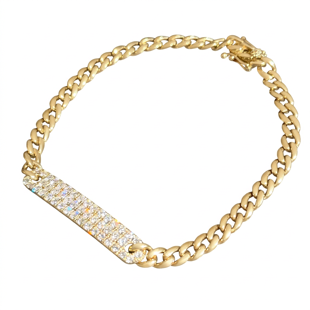 Diamond Bar Cuban Chain Bracelet in 14K Yellow Gold – 1.06 CTW Fine Jewelry
