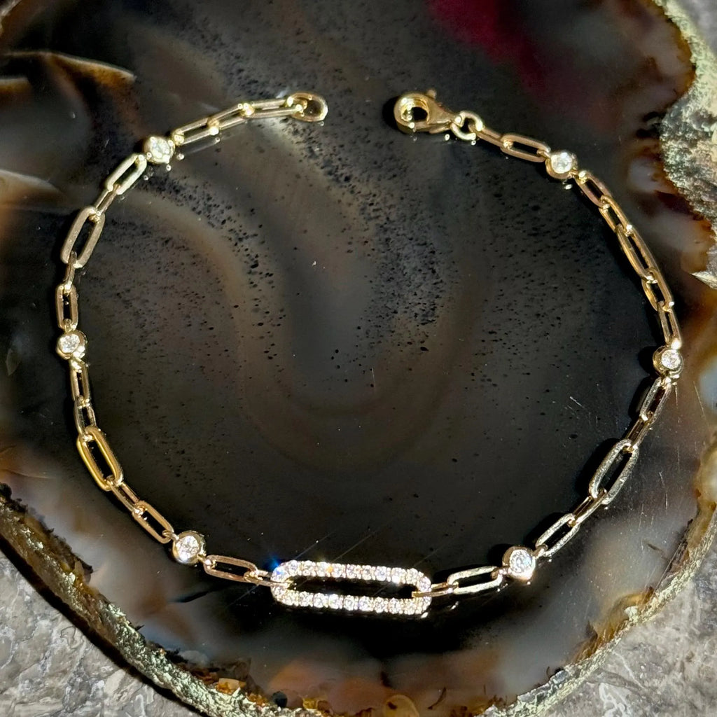 Diamond Paper Clip Chain Bracelet in 14k Yellow Gold