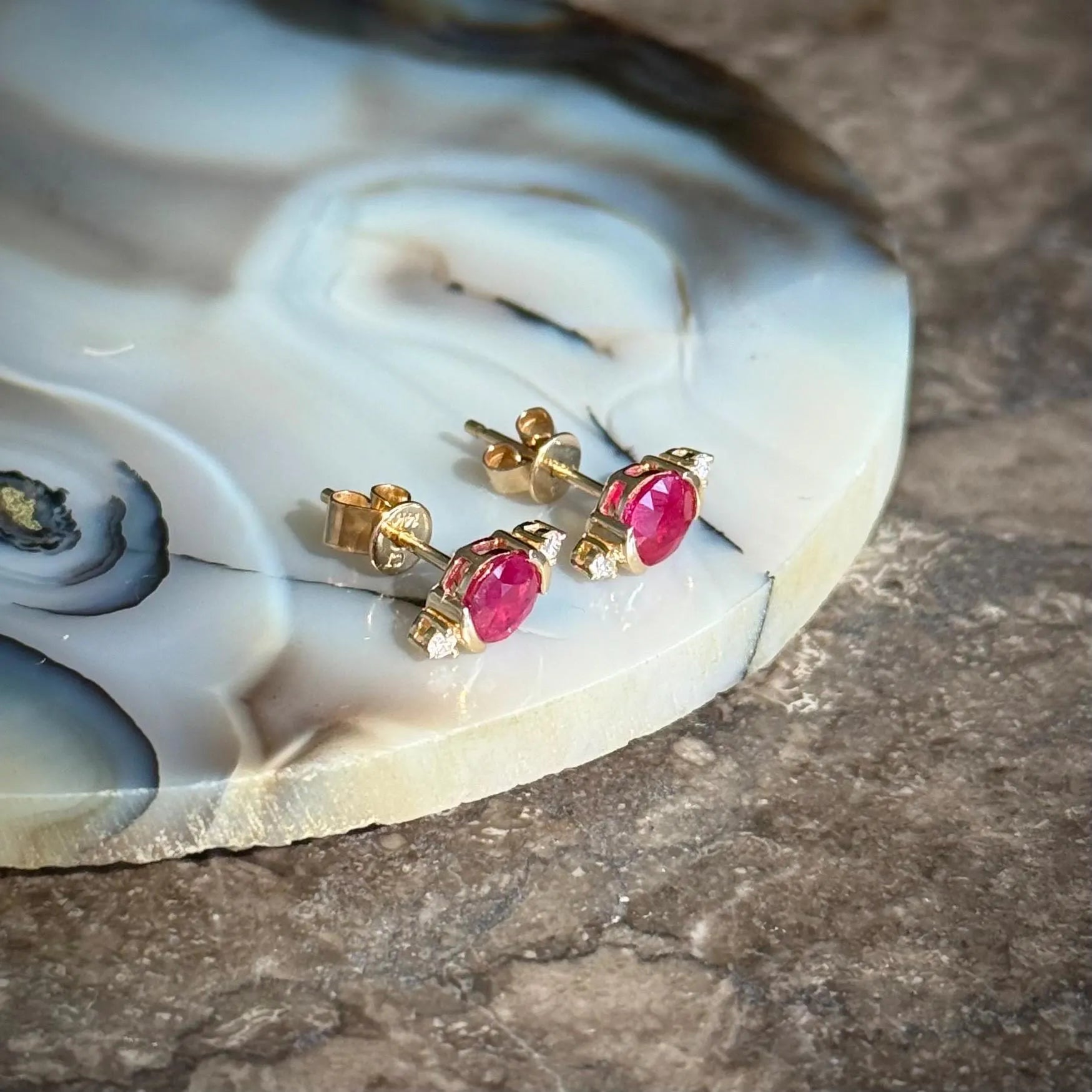 Diamond Ruby Studs Earrings in 14k Yellow Gold