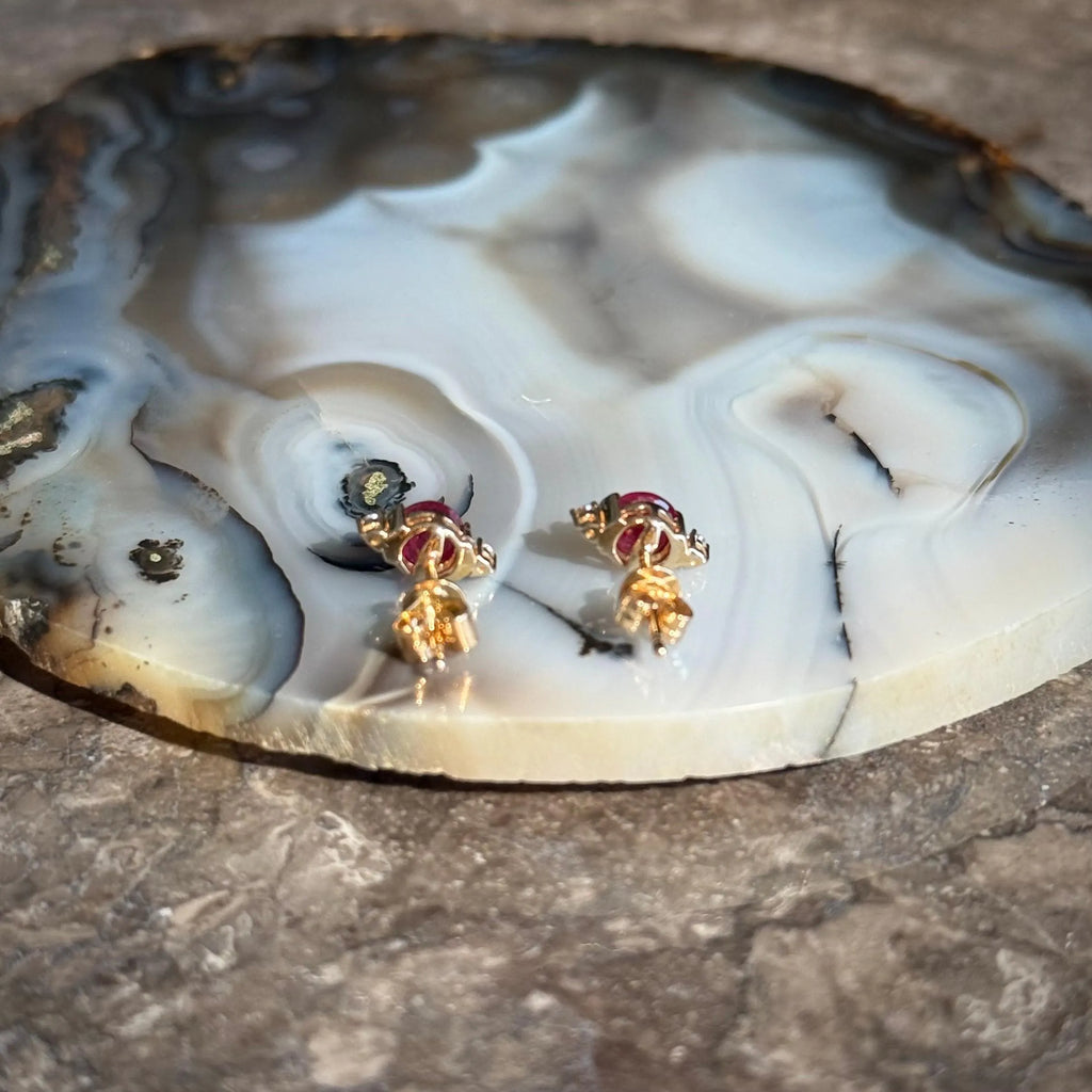 Diamond Ruby Studs Earrings in 14k Yellow Gold