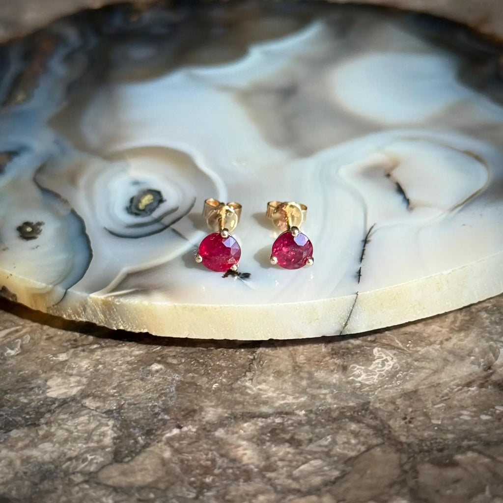 Ruby Stud Earrings in 14k Yellow Gold