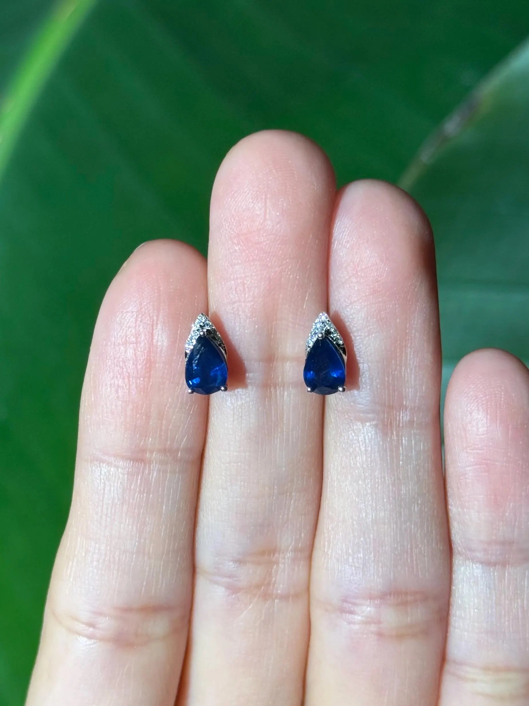 Diamond Sapphire Stud Earrings in 14k White Gold