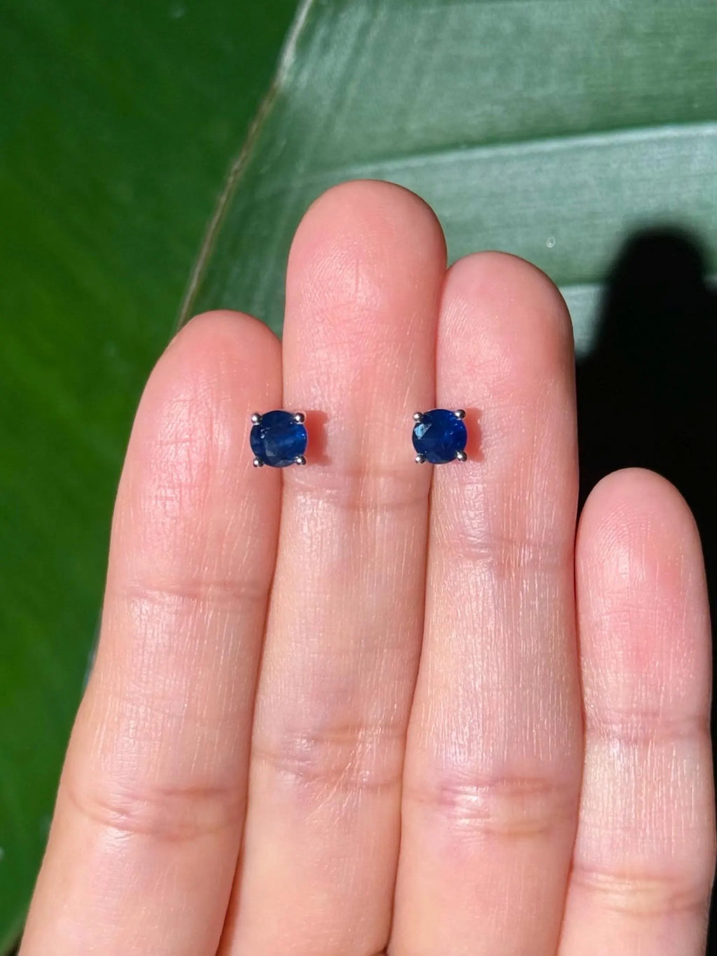 Round Sapphire Stud Earrings in 14k White Gold