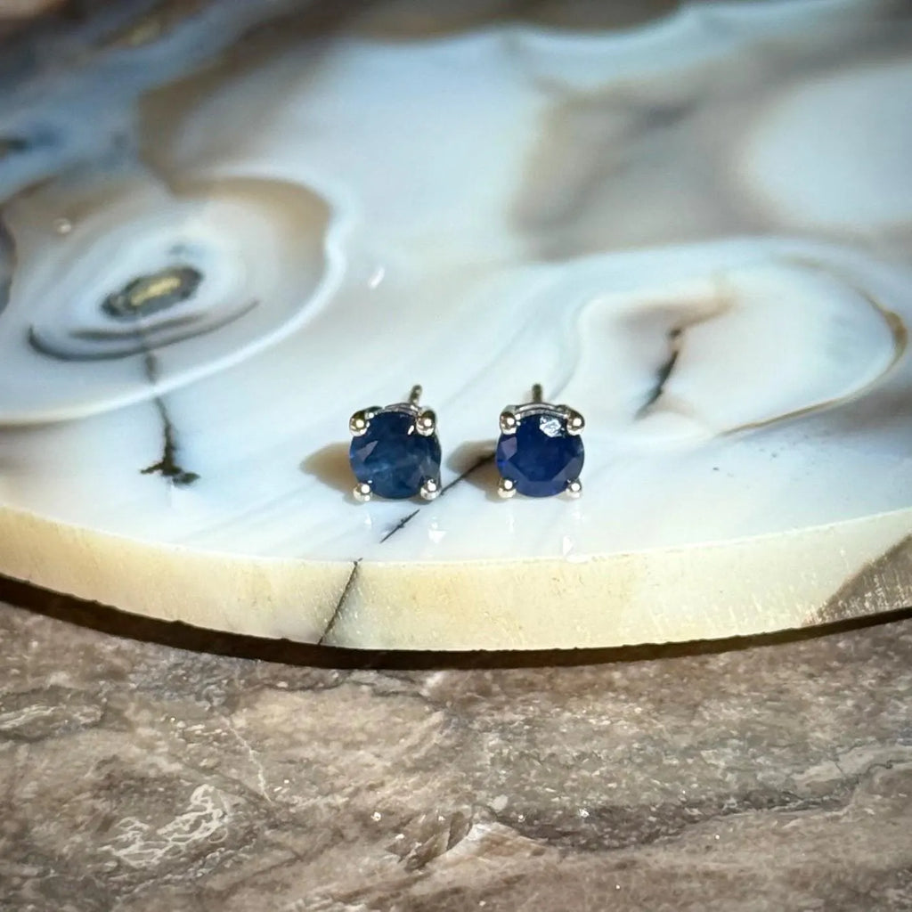 Round Sapphire Stud Earrings in 14k White Gold