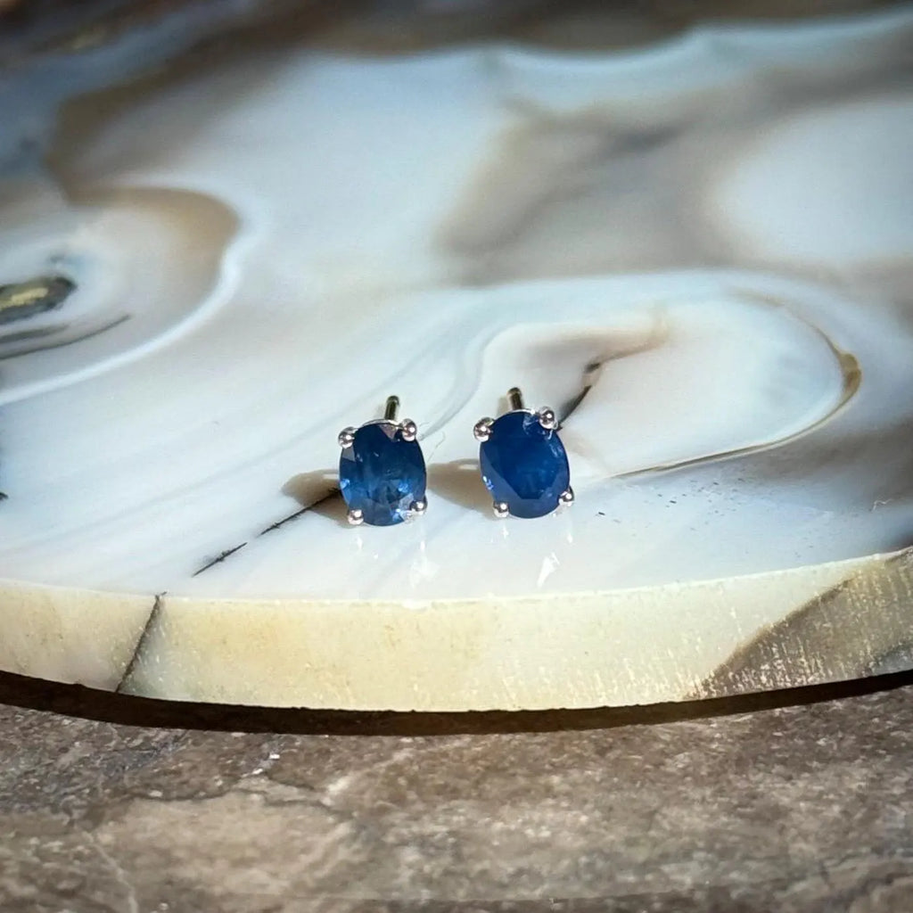Oval Sapphire Stud Earrings in 14k White Gold