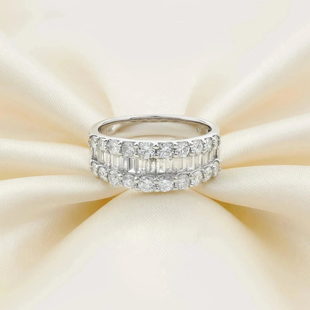 Diamond Baguette & Round Statement Ring in 14K White Gold – 1.55 CTW