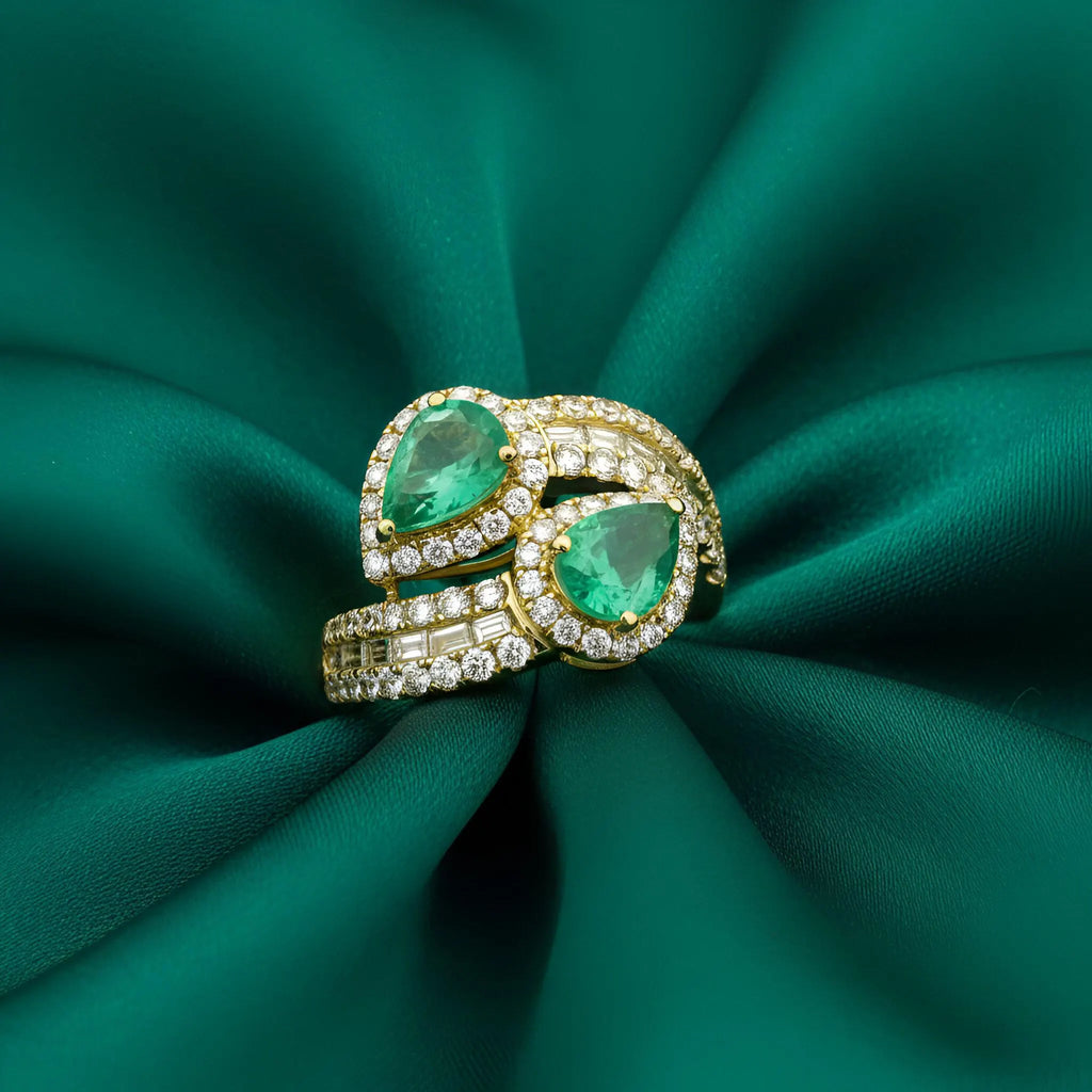 Statement Emerald & Diamond Crossover Ring in 14K Yellow Gold – 1.94 CT Emeralds & 1.54 CTW Diamonds