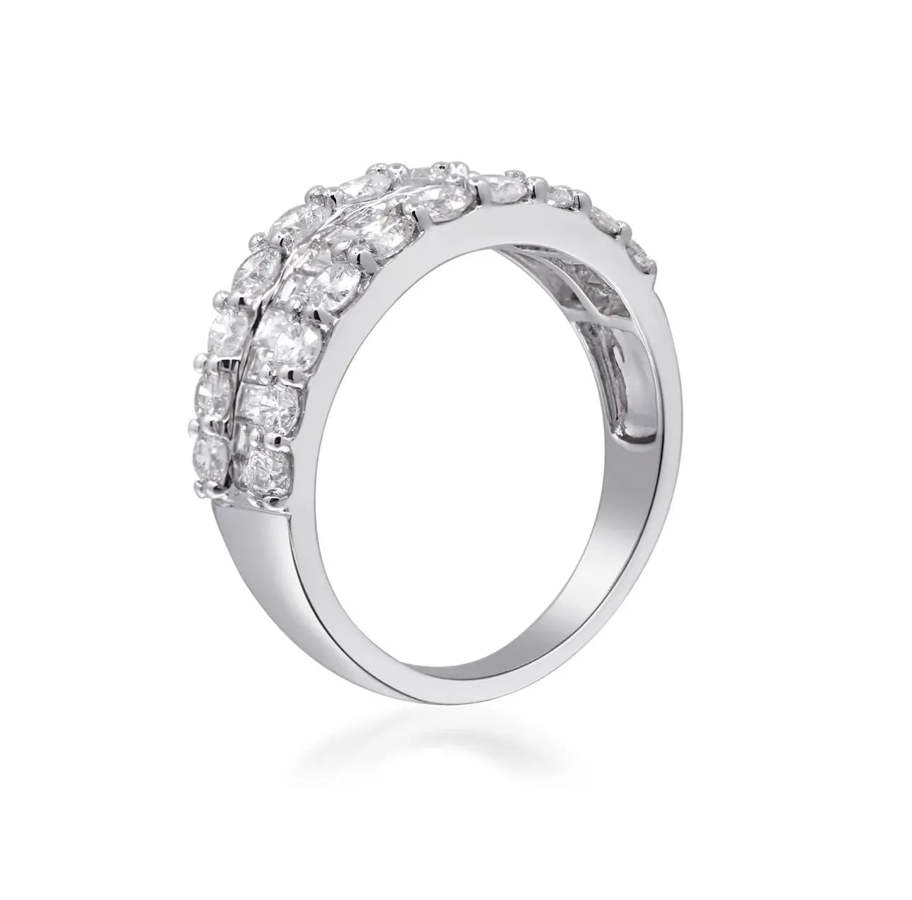 Diamond Baguette & Round Statement Ring in 14K White Gold – 1.55 CTW