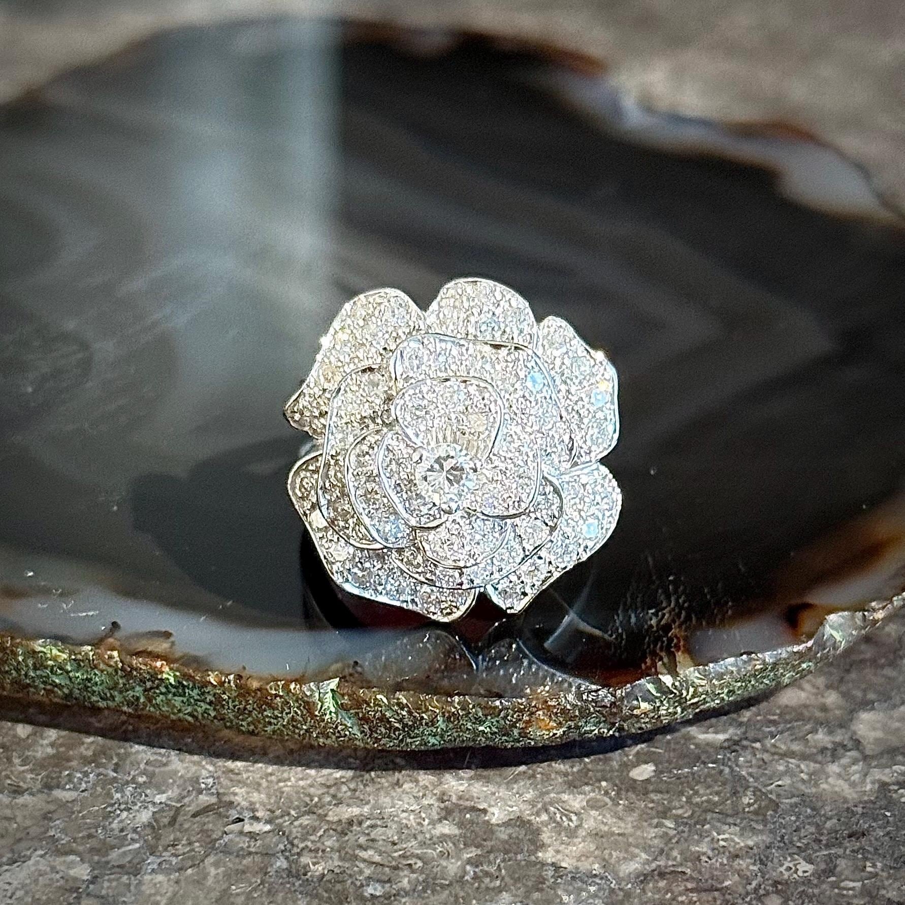Diamond Rose Ring in 14k White Gold