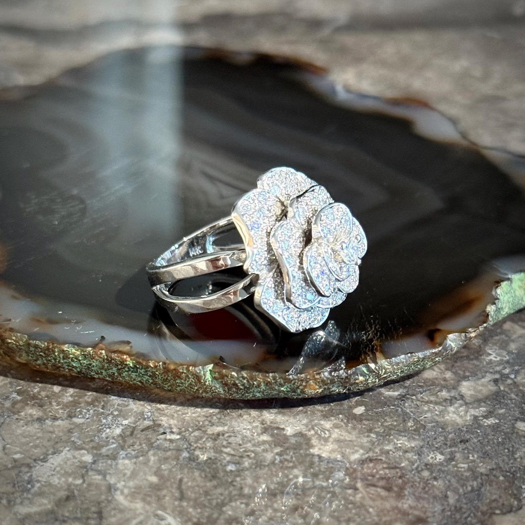 Diamond Rose Ring in 14k White Gold