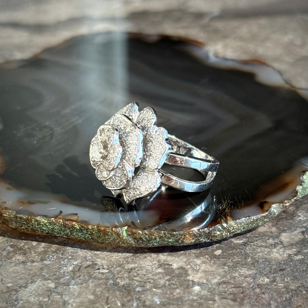 Diamond Rose Ring in 14k White Gold