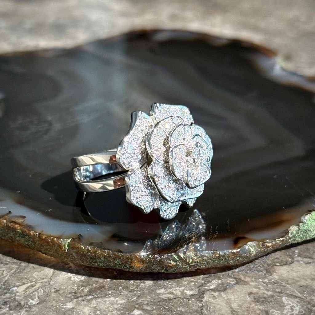 Diamond Rose Ring in 14k White Gold