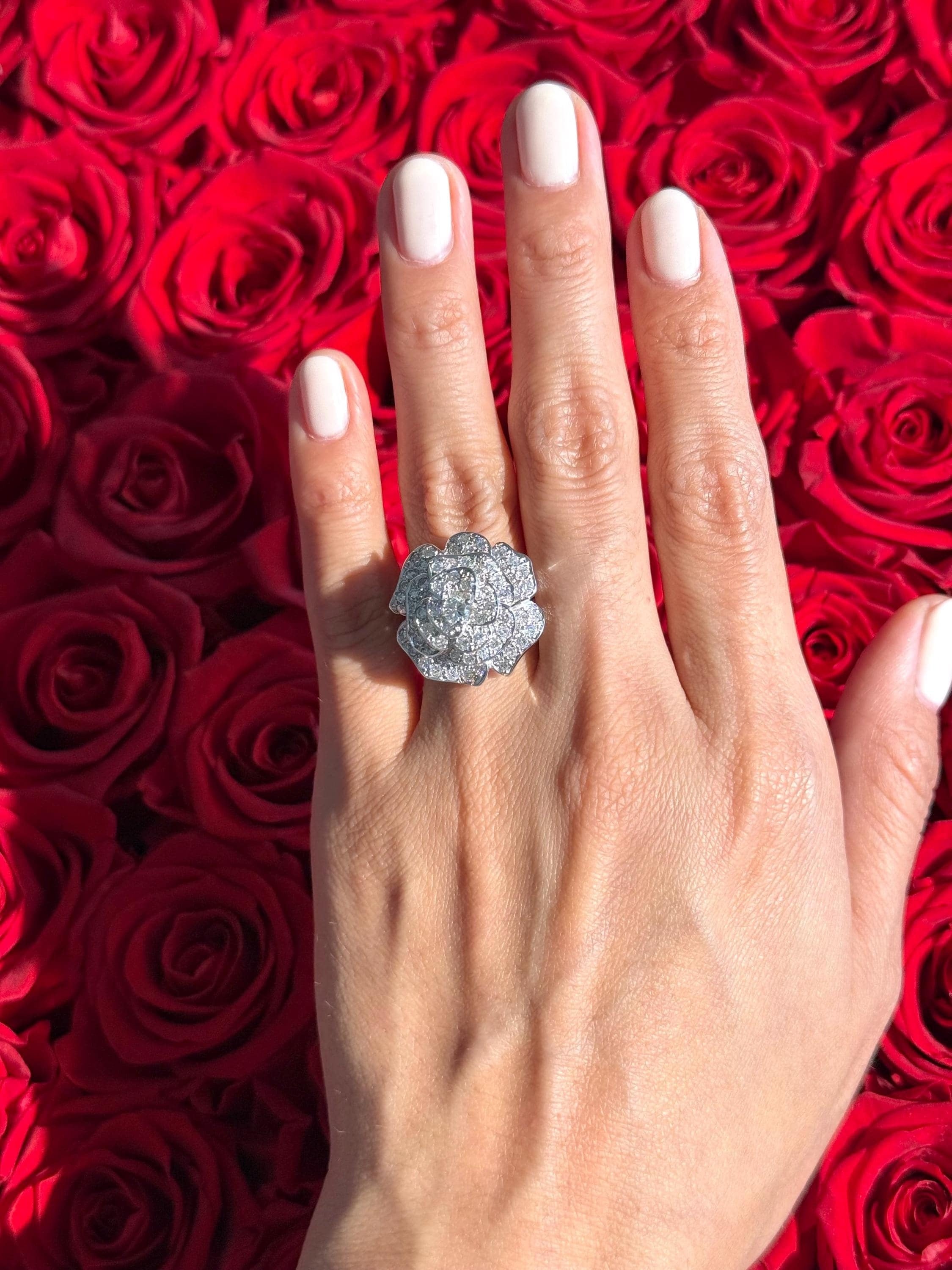 Diamond Rose Ring in 14k White Gold