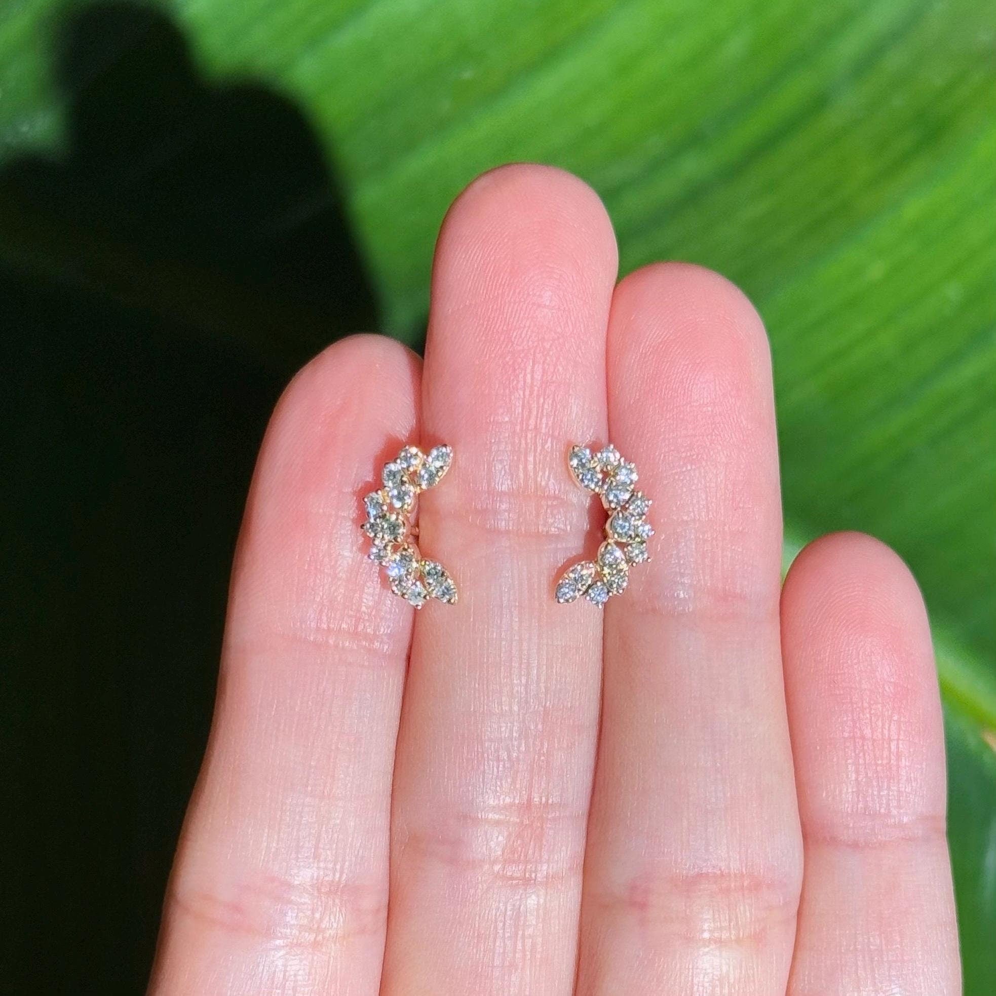 Diamond Stud Crawler Earrings in 14k Yellow Gold