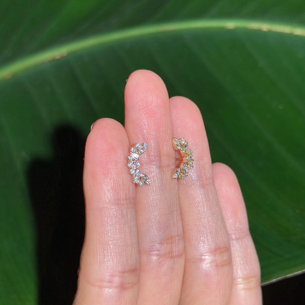 Diamond Stud Crawler Earrings in 14k Yellow Gold