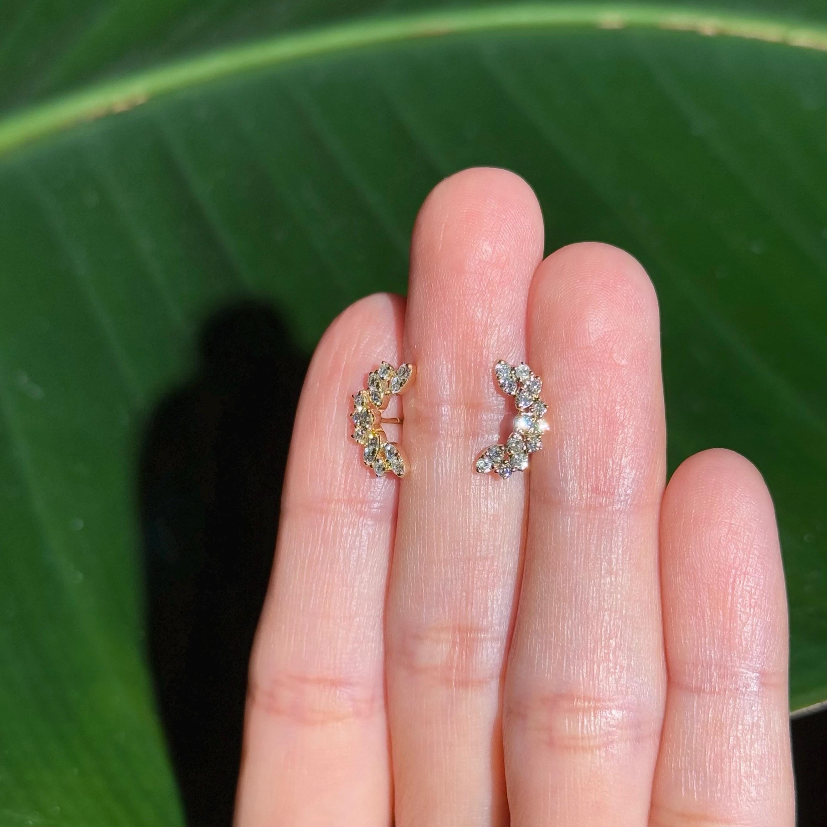 Diamond Stud Crawler Earrings in 14k Yellow Gold