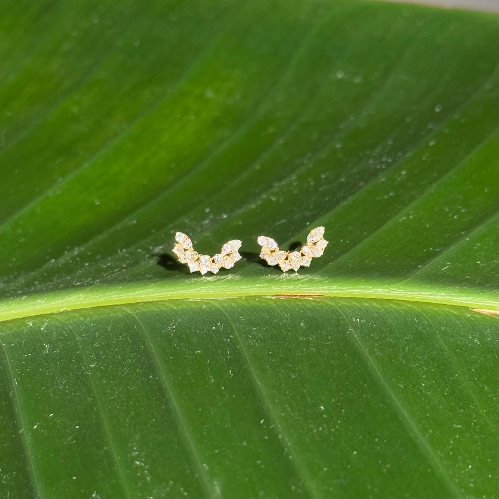 Diamond Stud Crawler Earrings in 14k Yellow Gold