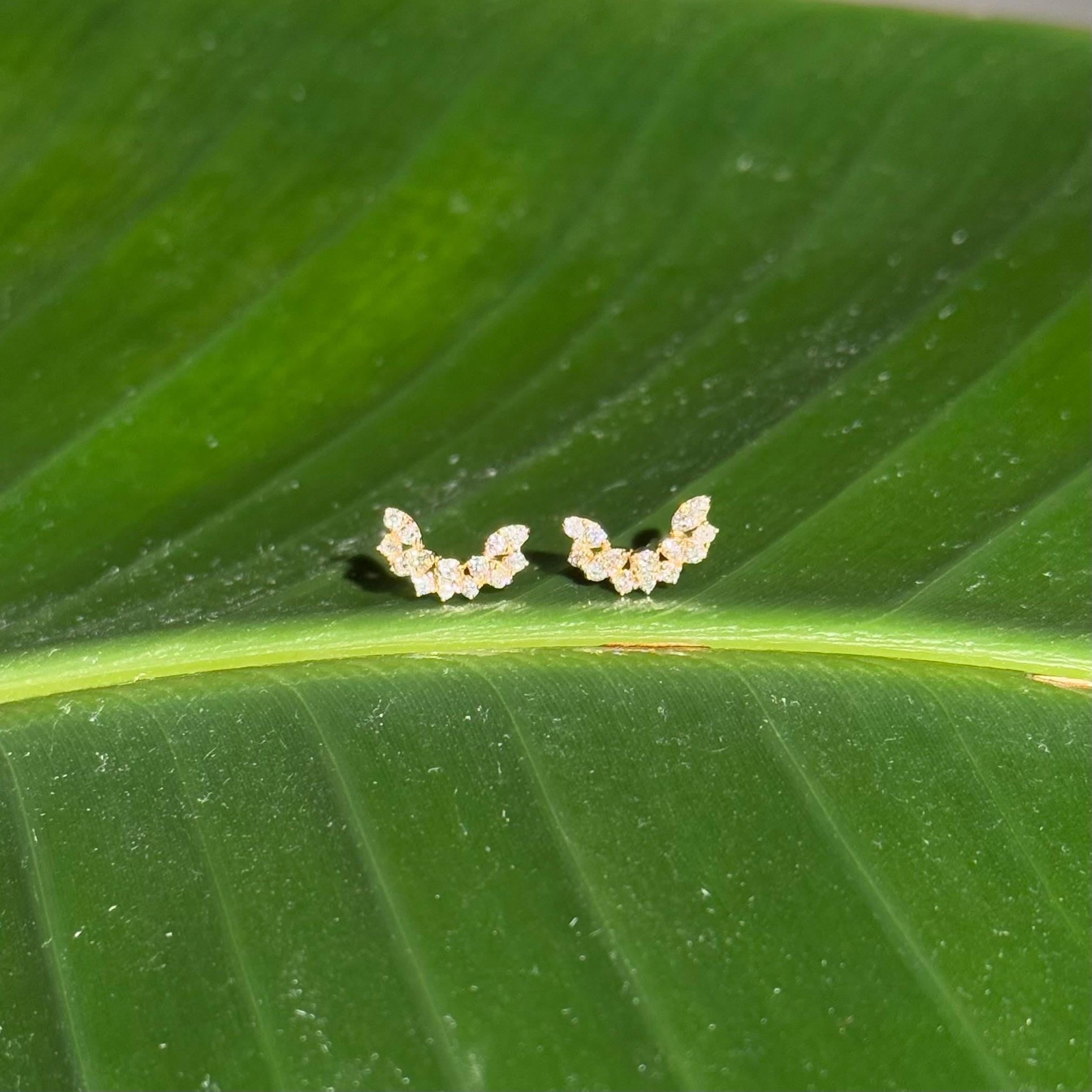 Diamond Stud Crawler Earrings in 14k Yellow Gold