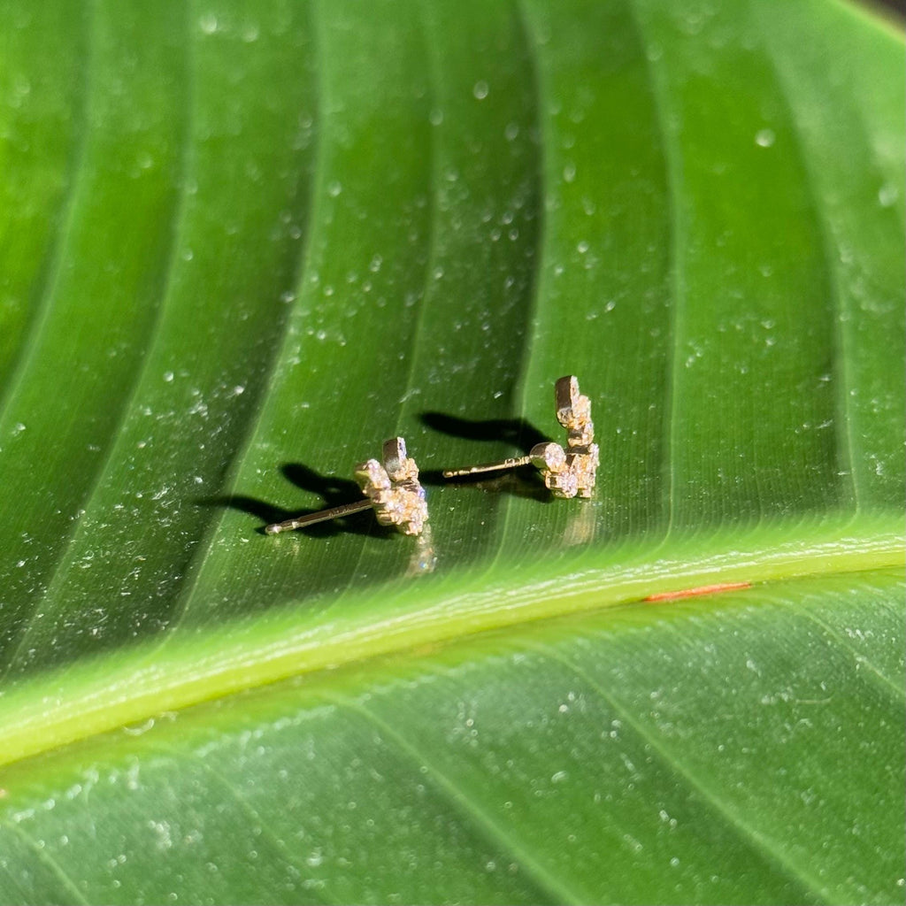 Diamond Stud Crawler Earrings in 14k Yellow Gold