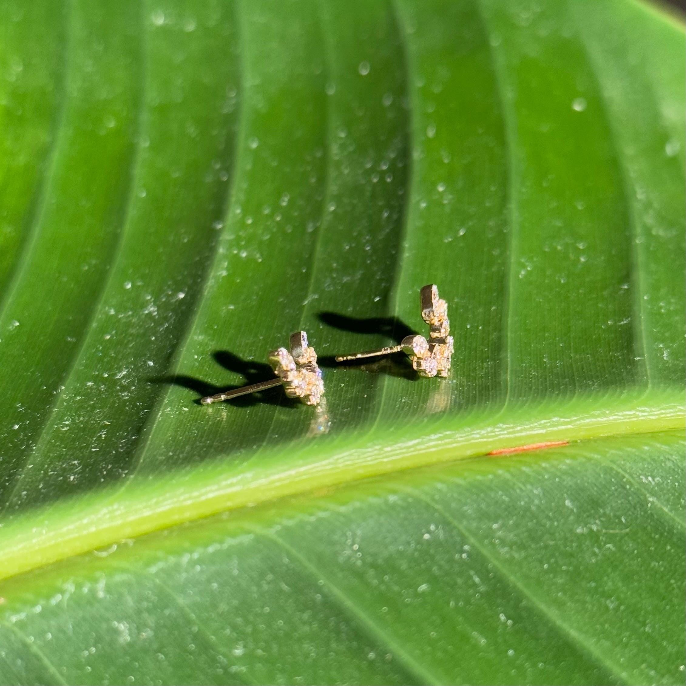 Diamond Stud Crawler Earrings in 14k Yellow Gold