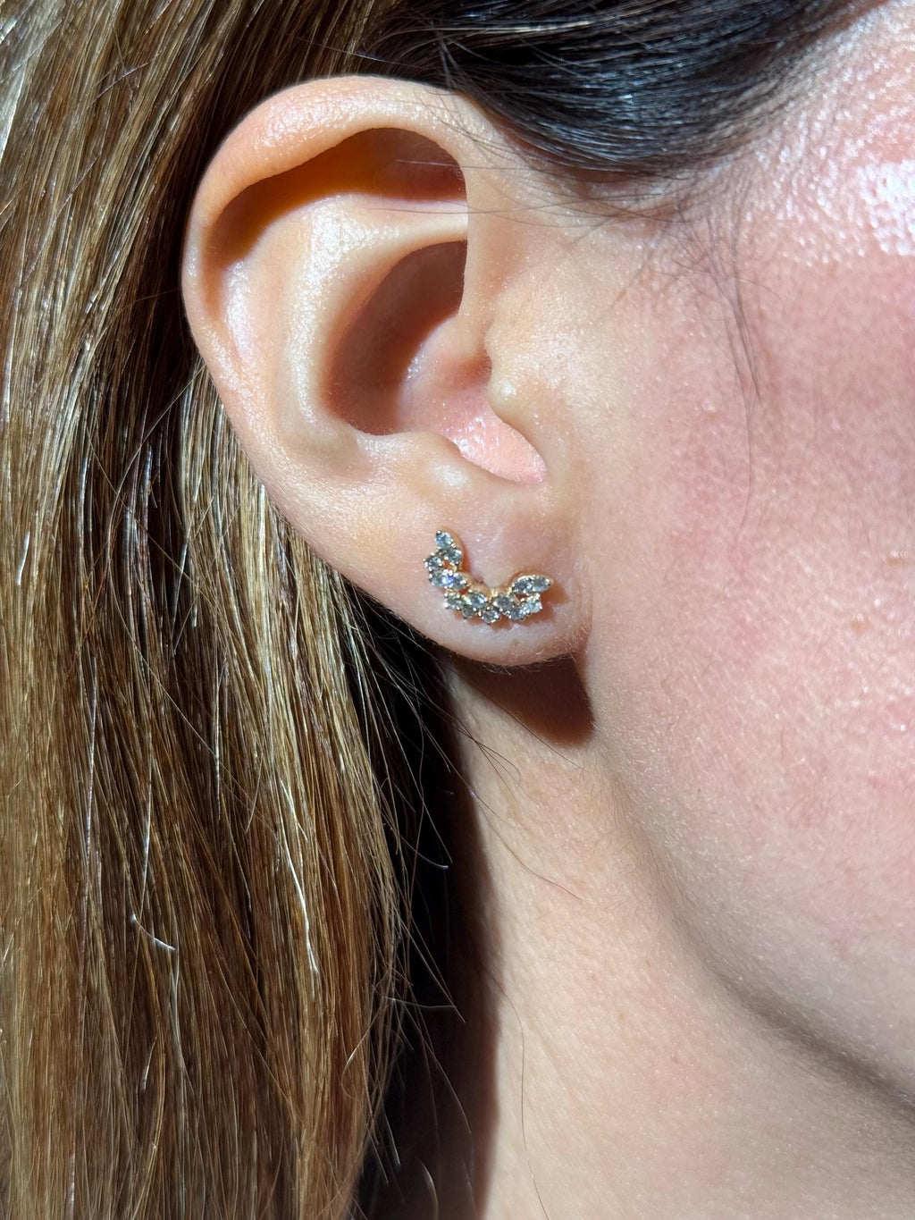 Diamond Stud Crawler Earrings in 14k Yellow Gold