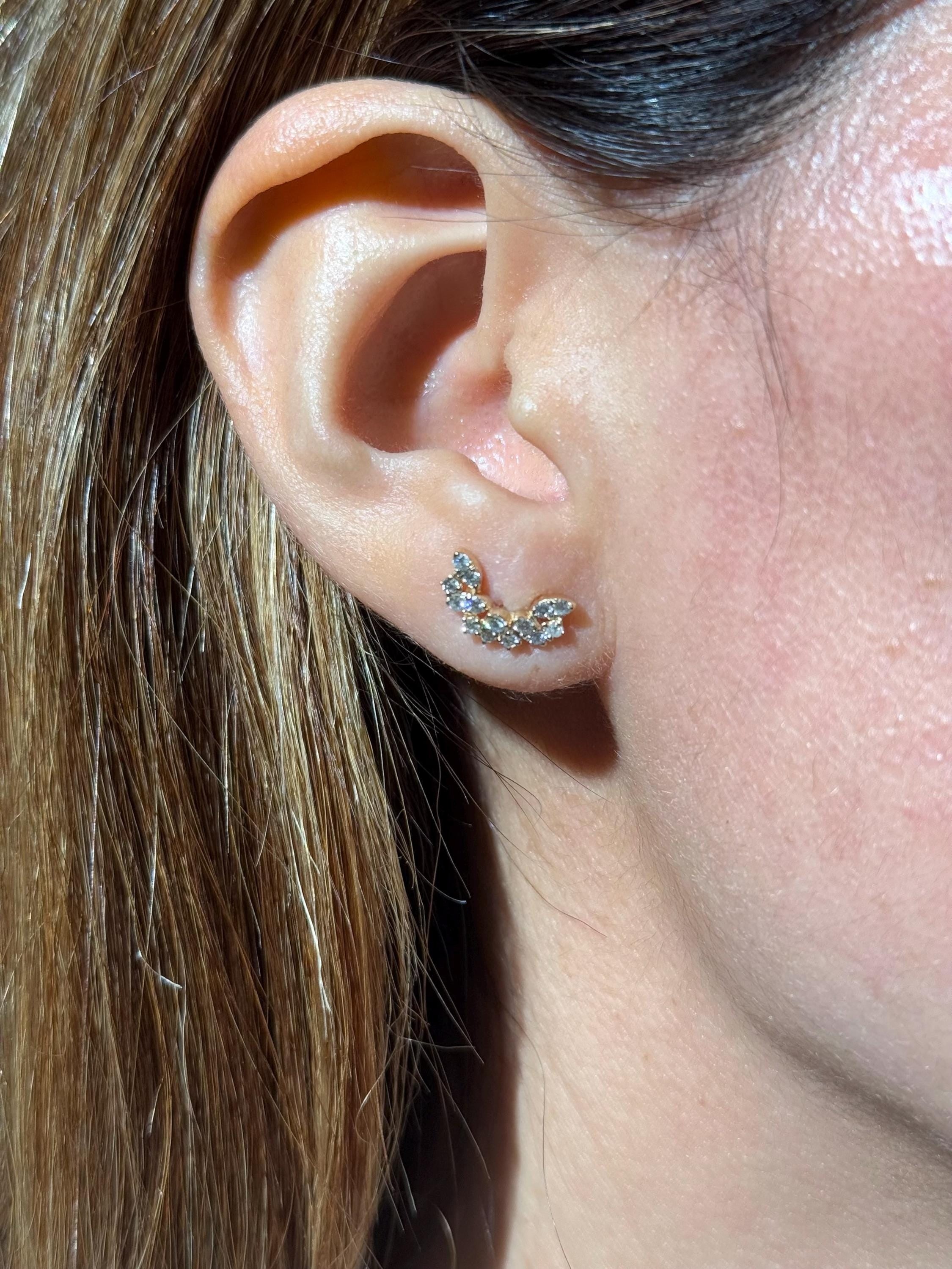 Diamond Stud Crawler Earrings in 14k Yellow Gold