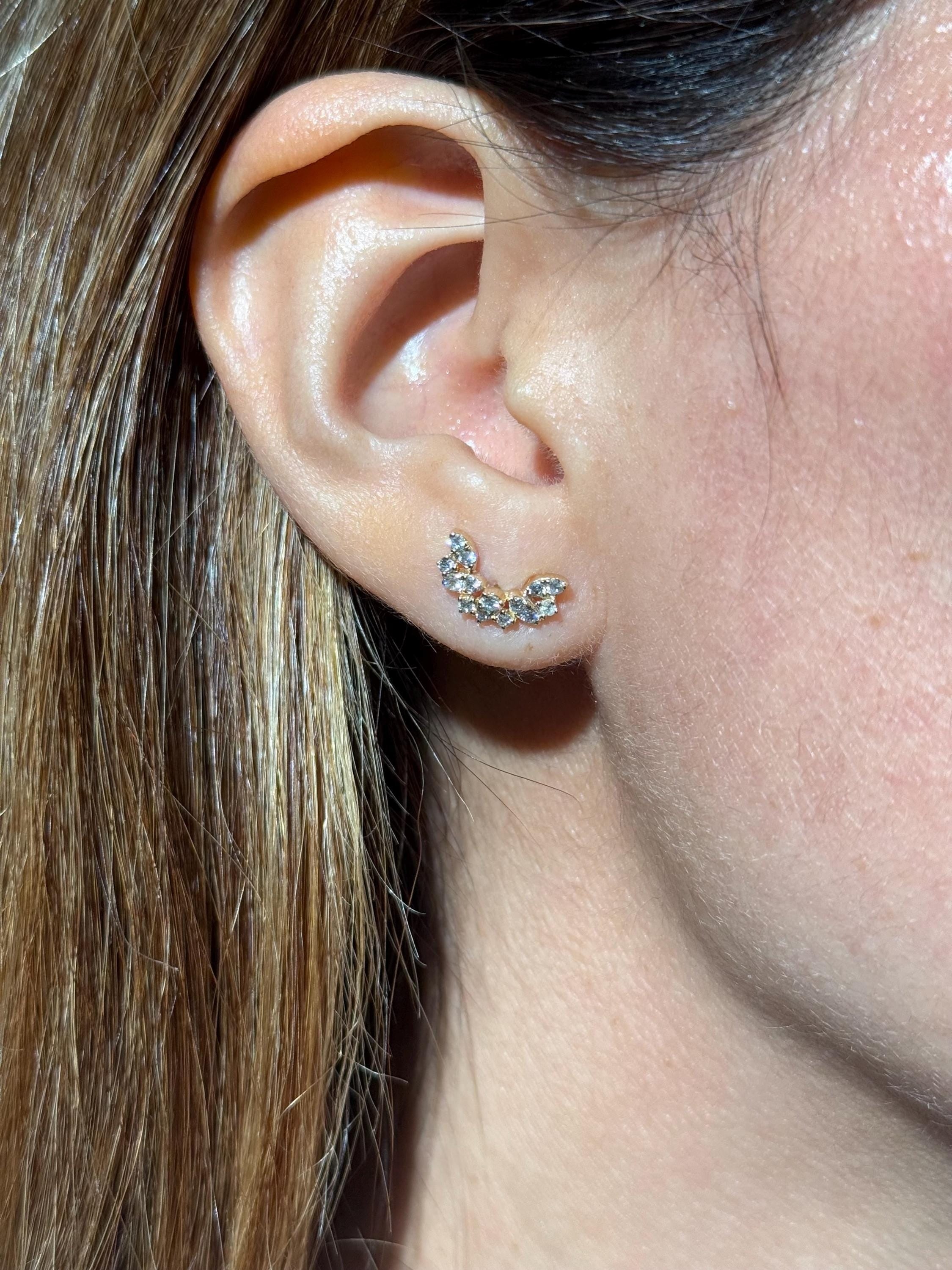 Diamond Stud Crawler Earrings in 14k Yellow Gold