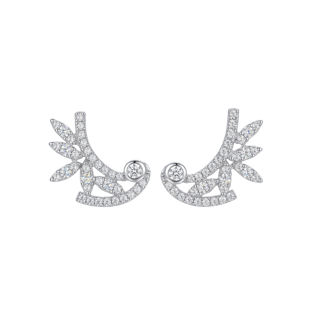 Floral Diamond Wing Stud Earrings in 18K White Gold – 0.59 CTW Fine Jewelry